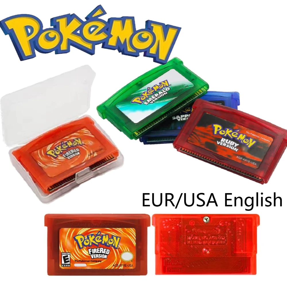 Pokemon 32-Bit Game card GBA Game Video Game Pokemon Cartridge Console Card Emerald FireRed LeafGreen Ruby Sapphire EUR/USA ver