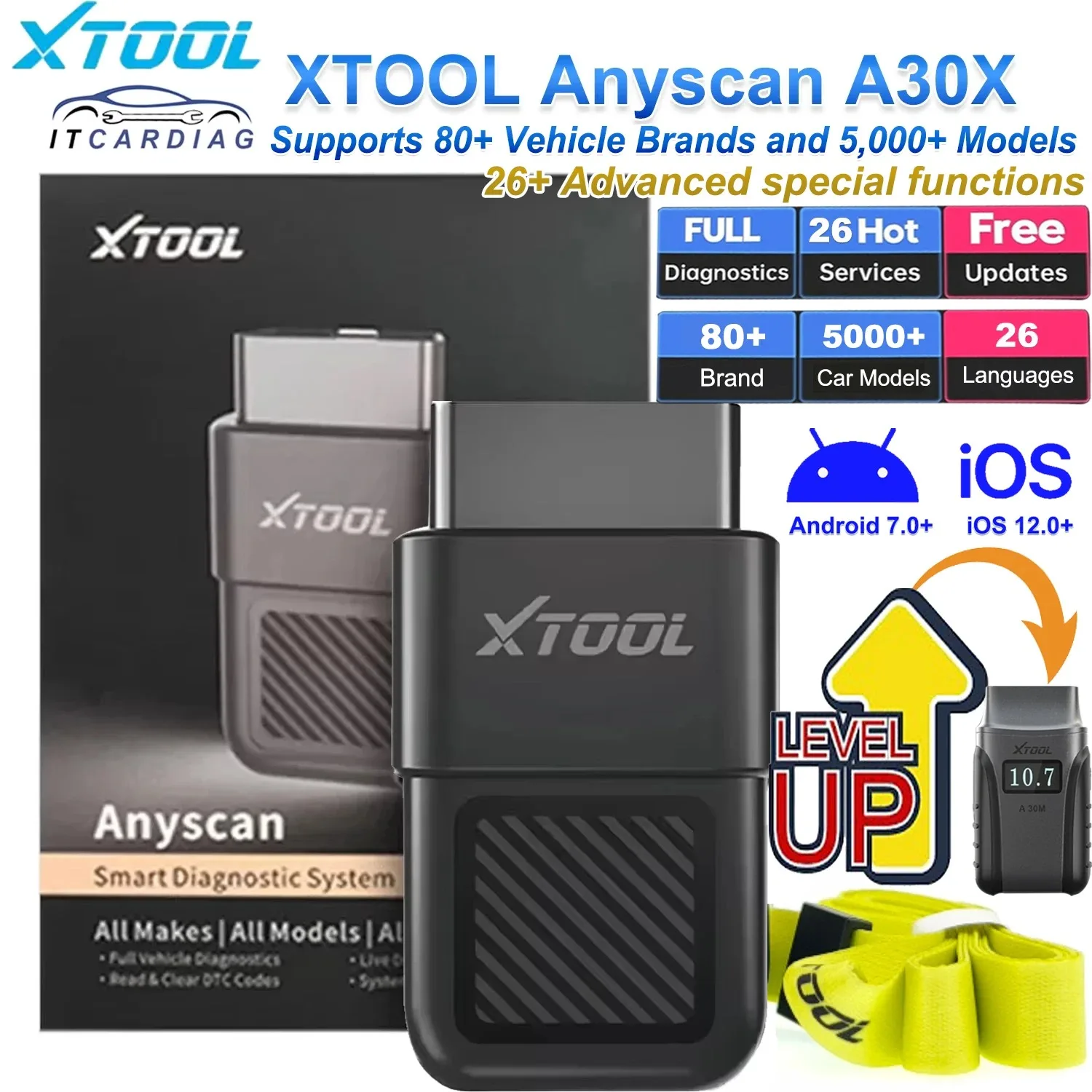 XTOOL Anyscan A30X OBD2-Codeleser Bluetooth Tragbares drahtloses Scan-Tool 26+ Fortschrittliche Sonderfunktionen PK A30M V2.0 Image