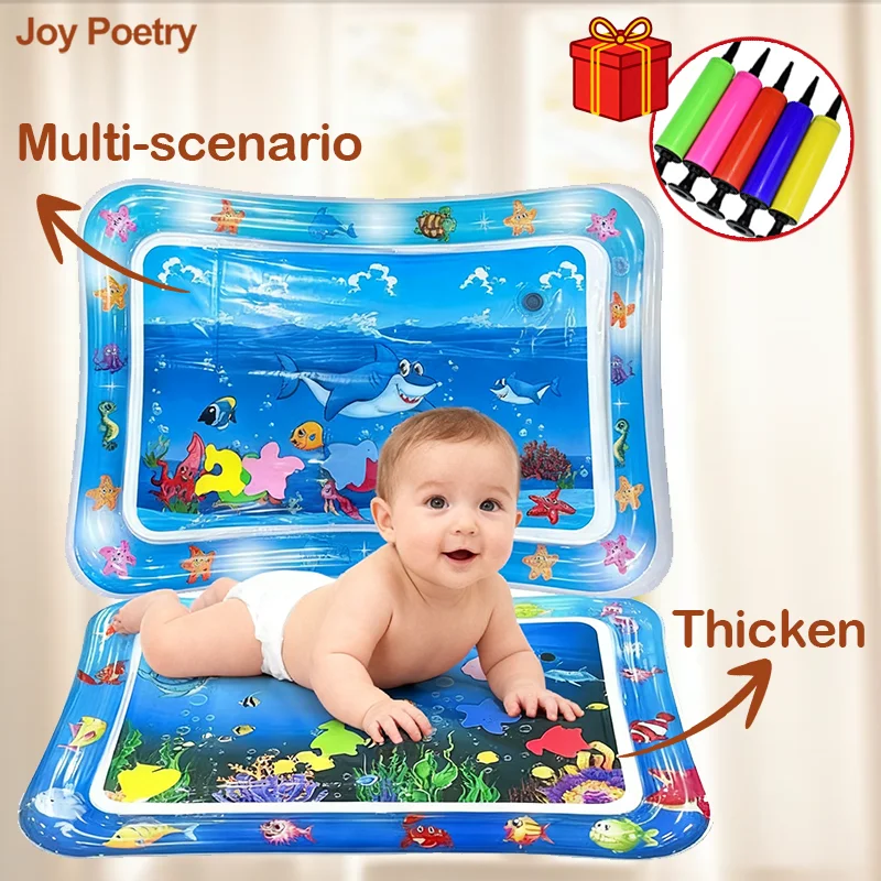 Tappetino gonfiabile per giochi d'acqua per bambini di forma quadrata da 65 cm, per bambini, per il tempo della pancia, cuscino per l'acqua, per l'educazione precoce, per lo sviluppo dell'attività