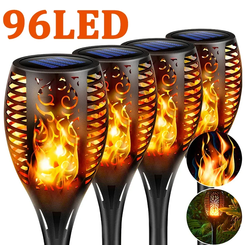 96 LED Outdoor Solar Taschenlampe Lichter Wasserdicht Garten Terrasse Flackern Tanzen Flamme Lampe