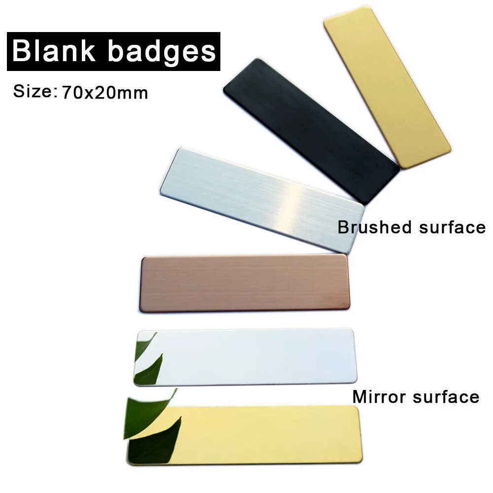 10 Stück Lasergravur-Namensschildhalter, runde Ecke, goldfarben, Edelstahl, Abzeichen, leeres Material, 70 x 20 mm Image
