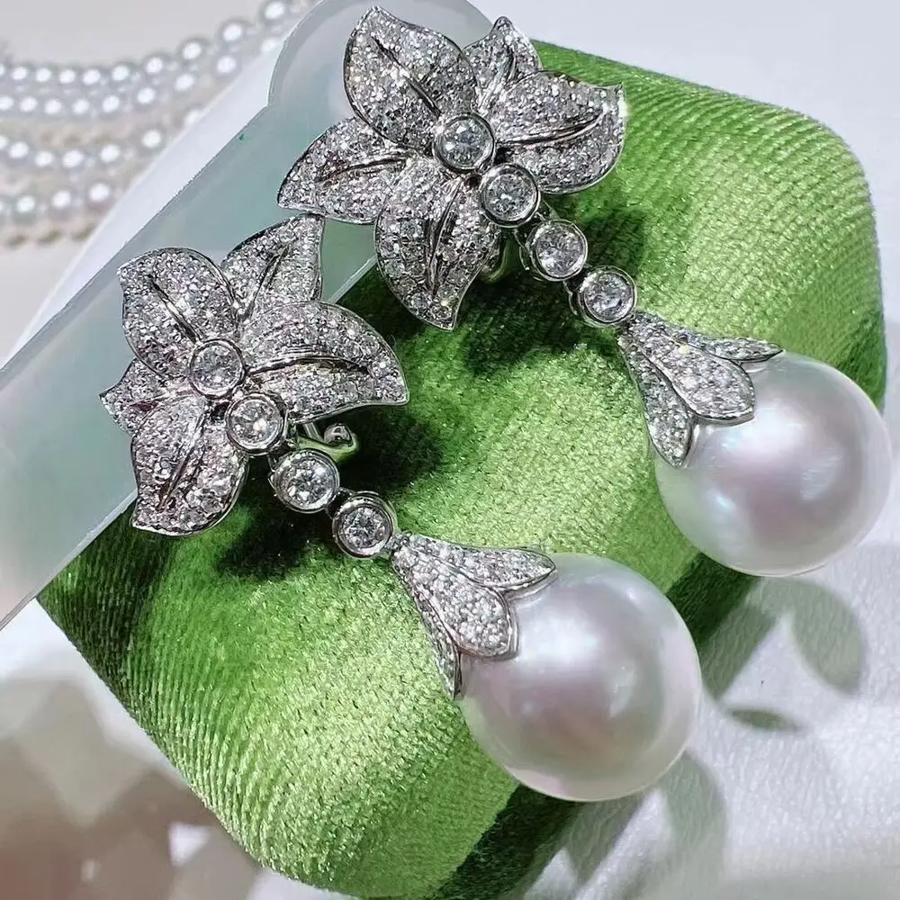 Wunderschöne 11–10 mm Südsee-Tropfen-Ohrringe mit weißen Perlen, 925er-Jahre-Ohrringe, Ohrringe aus Sterlingsilber 925 für Frauen Image