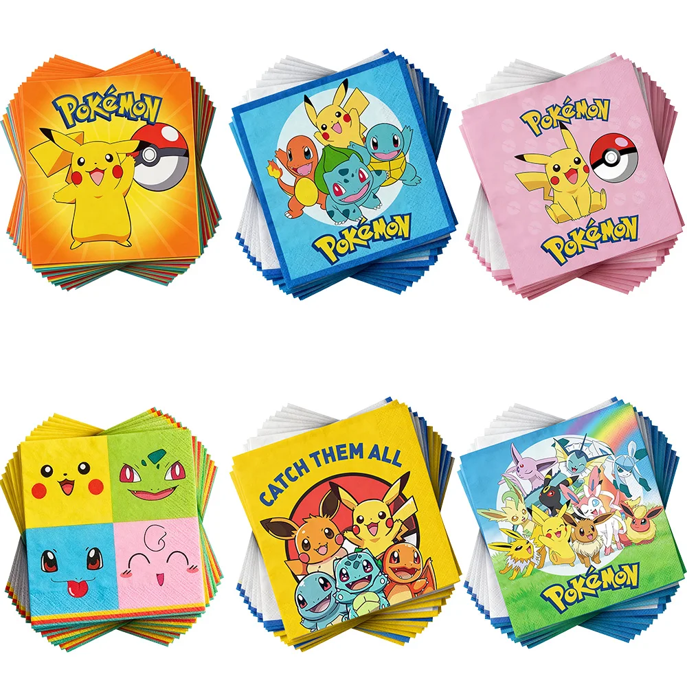 20/40/60/100 stücke Pokemon Serviette Geburtstag Party Supplies Pikachu Papier Serviette Geburtstag Dekoration Jungen Mädchen Geburtstag geschenke Image