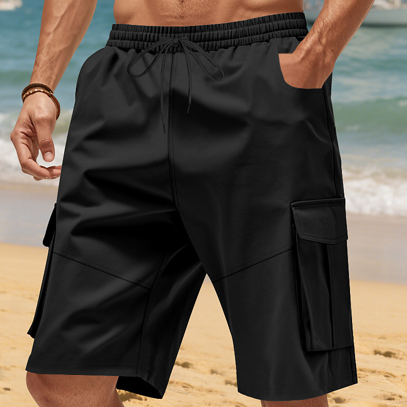 Men's Tactical Cargo Cargo Shorts Shorts Casual Shorts Hiking Shorts Pocket Elastic Waist Multiple Pockets Plain Breathable Knee Length Casual Outdoor Streetwear Fashion Streetwear Khaki Black