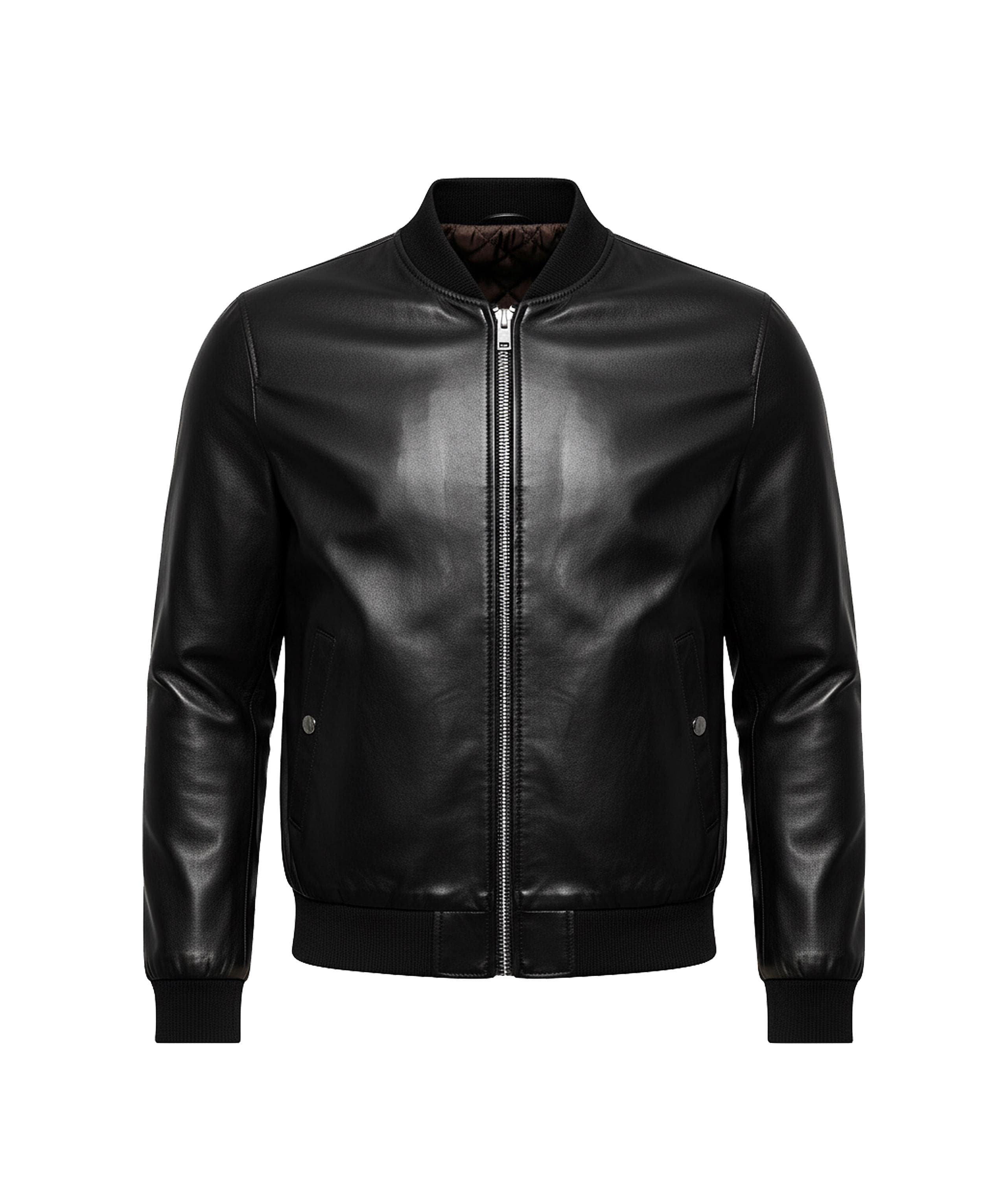 Giacca bomber in pelle nera da uomo / Giacca bomber in vera pelle di pecora fatta a mano / Giacca bomber in vera pelle nera da uomo