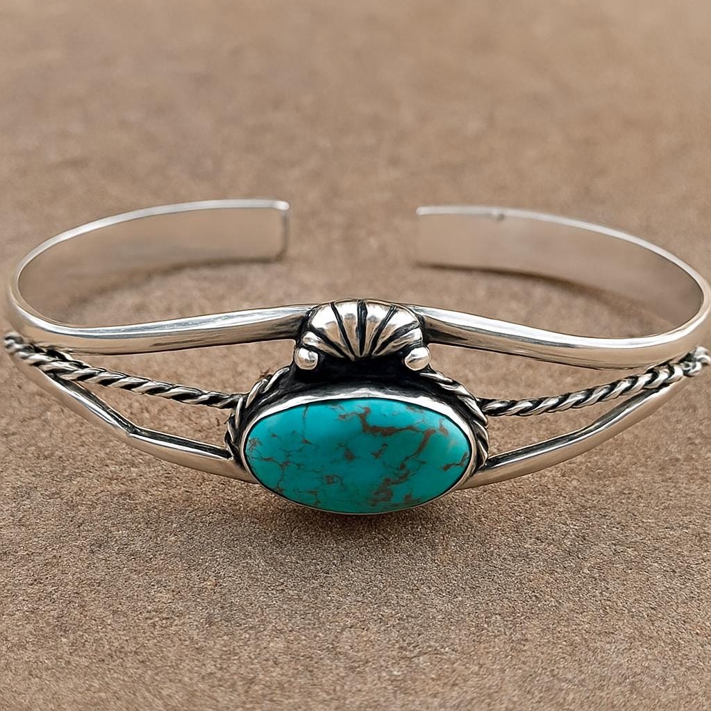 Bracciale rigido in argento sterling turchese, gioielli western in stile Navajo, bracciale rigido in stile sud-occidentale, bracciale regolabile in pi