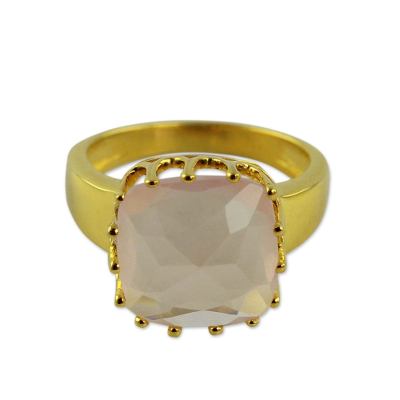 Spell of a Rose,'Rose Quartz and Gold Vermeil Ring from India'