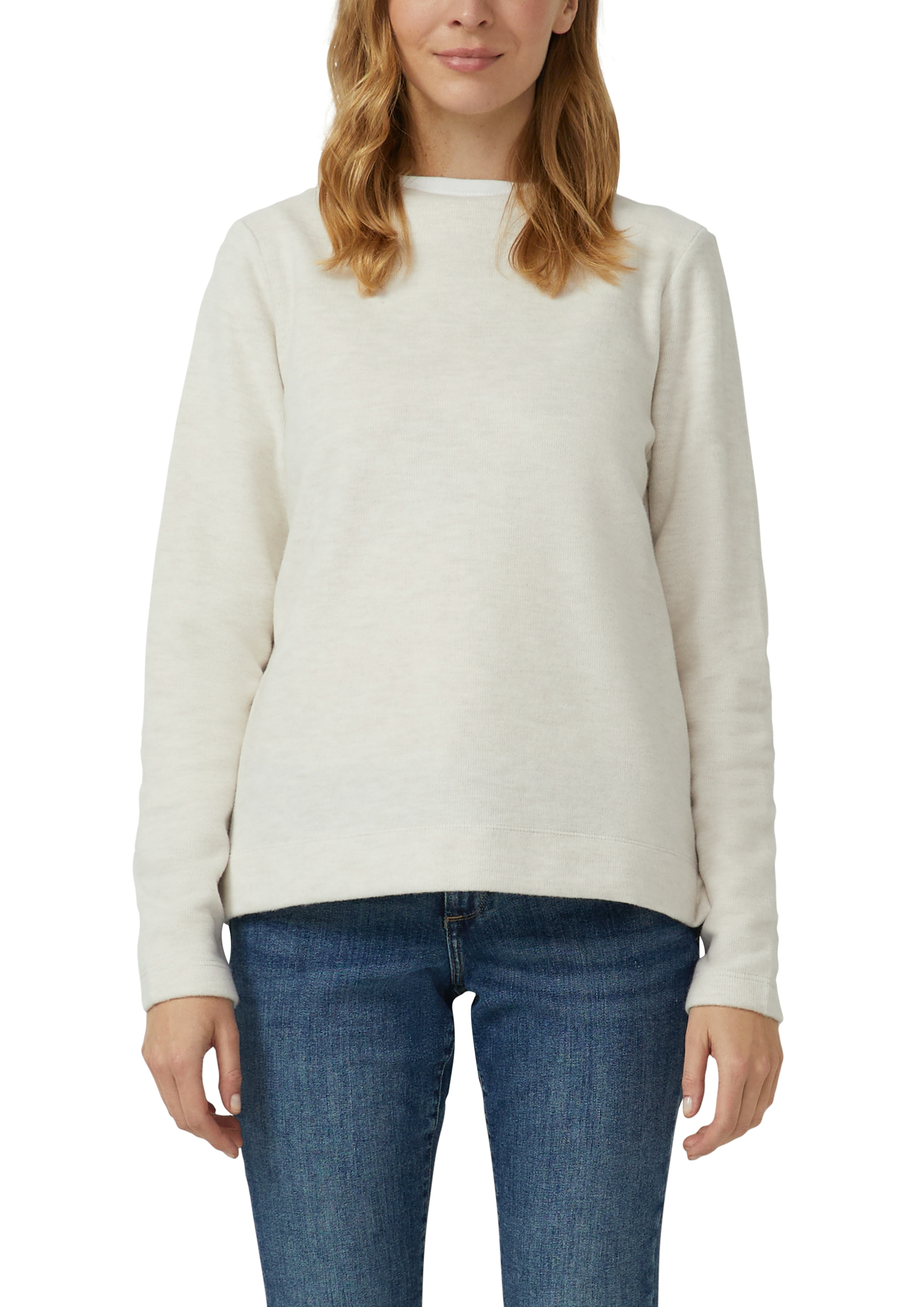 Sweatshirt S.OLIVER, Damen, Gr. 46, beige melange, Web, Obermaterial: 50% Baumwolle, 50% Polyester, unifarben, normal hüftbedeckend, Rundhals, Sweatshirts Sweatshirt, mit kleinem Stehkragen/Turtleneck
