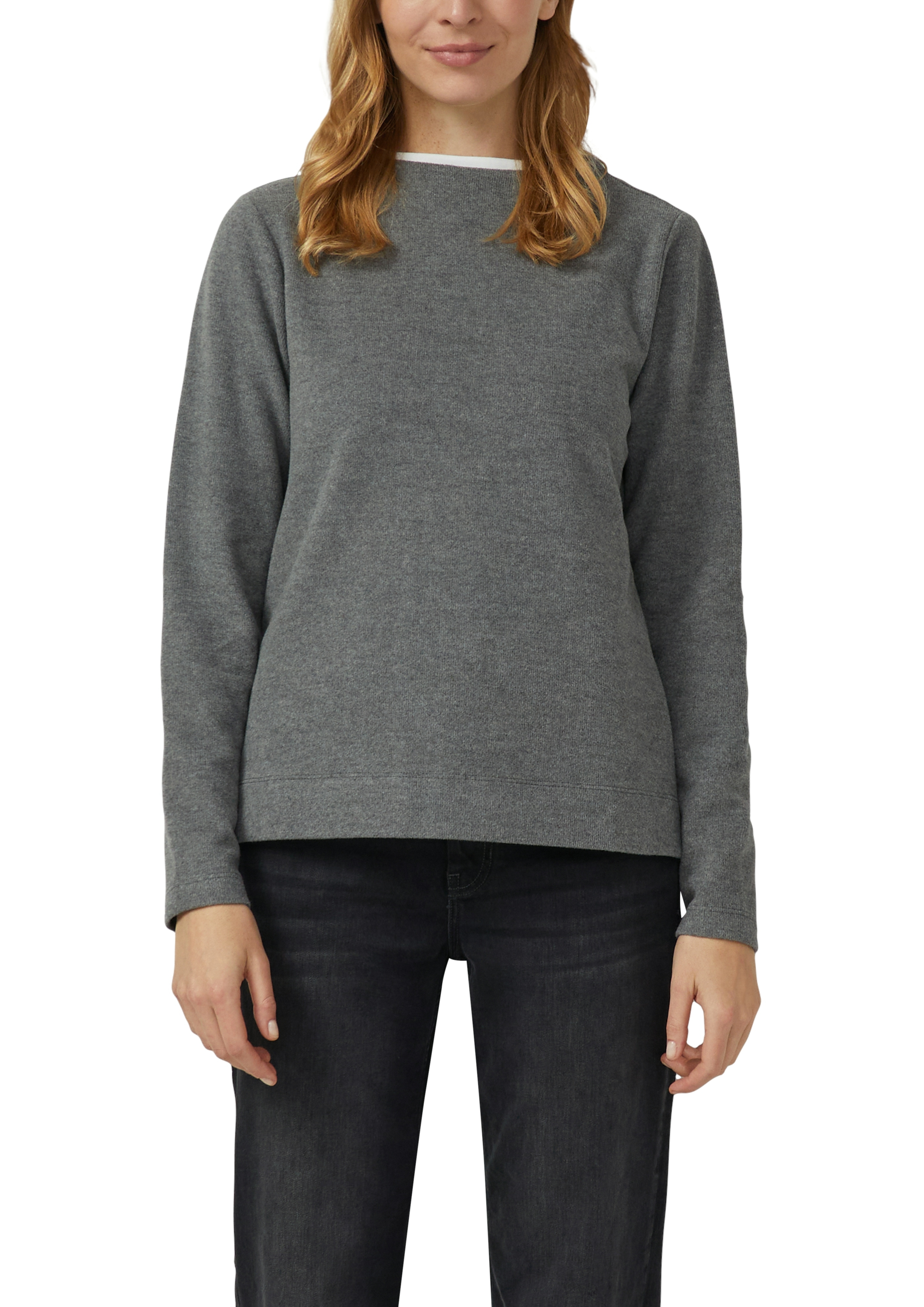 Sweatshirt S.OLIVER, Damen, Gr. 42, grau melange, Web, Obermaterial: 50% Baumwolle, 50% Polyester, unifarben, normal hüftbedeckend, Rundhals, Sweatshirts Sweatshirt, mit kleinem Stehkragen/Turtleneck