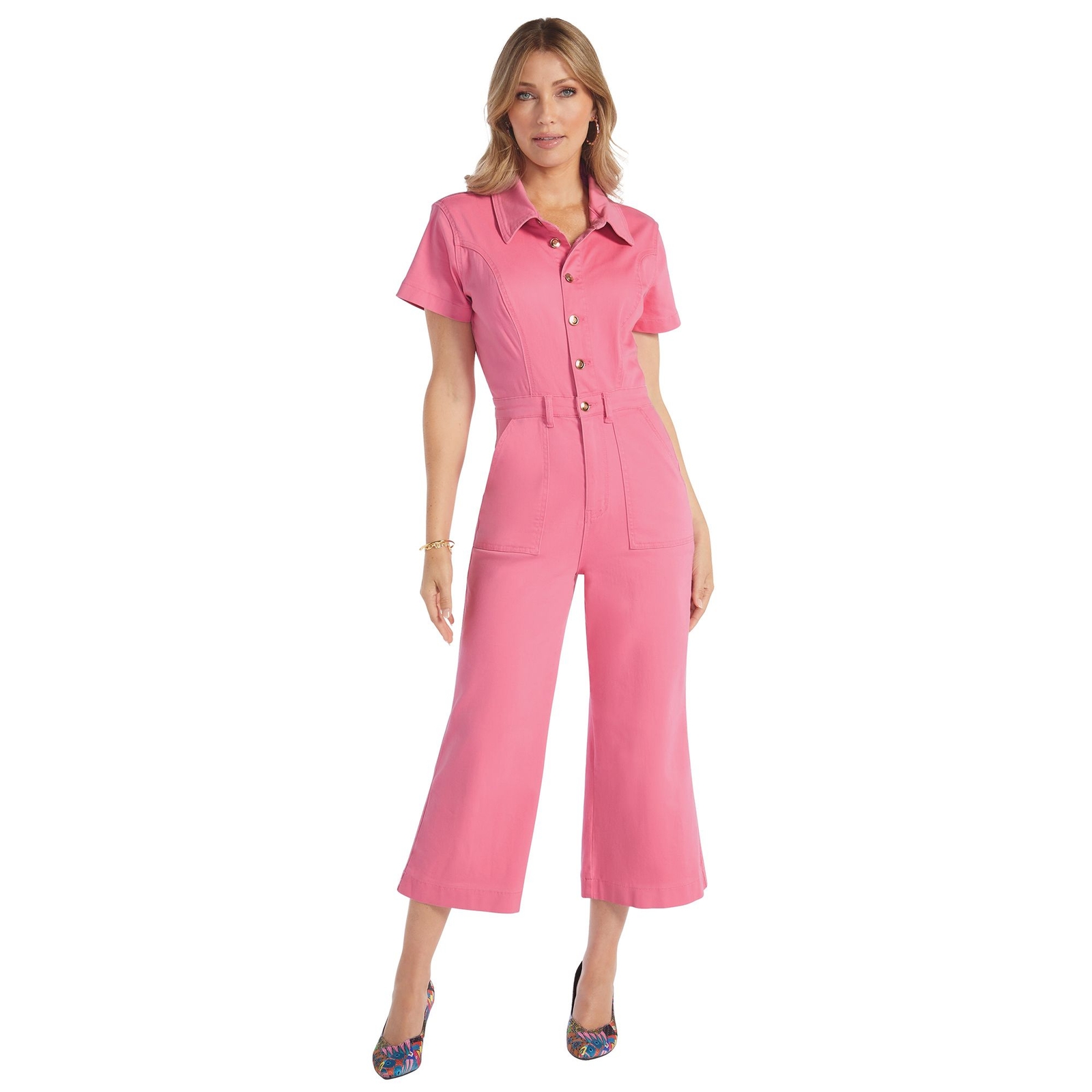 Masseys Denim Jumpsuit (Size 22W) Strawberry Pink Wash, Cotton,Spandex