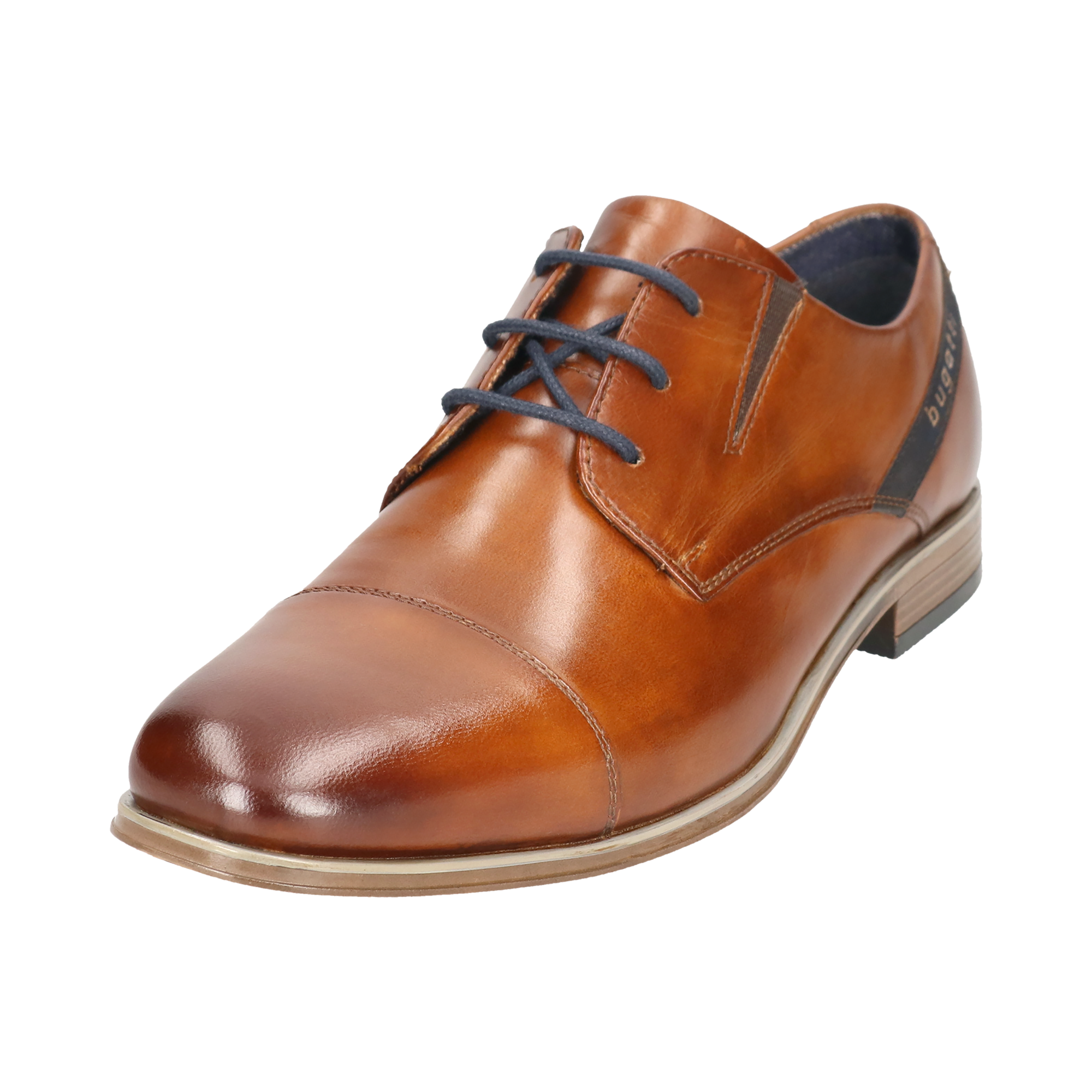 Schnürschuh BUGATTI, Herren, Gr. 43, cognac, Leder, used, Schuhe Schnürschuh, Halbschuh, Business-Schnürer, Anzugschuh mit seitlichem Logoschriftzug