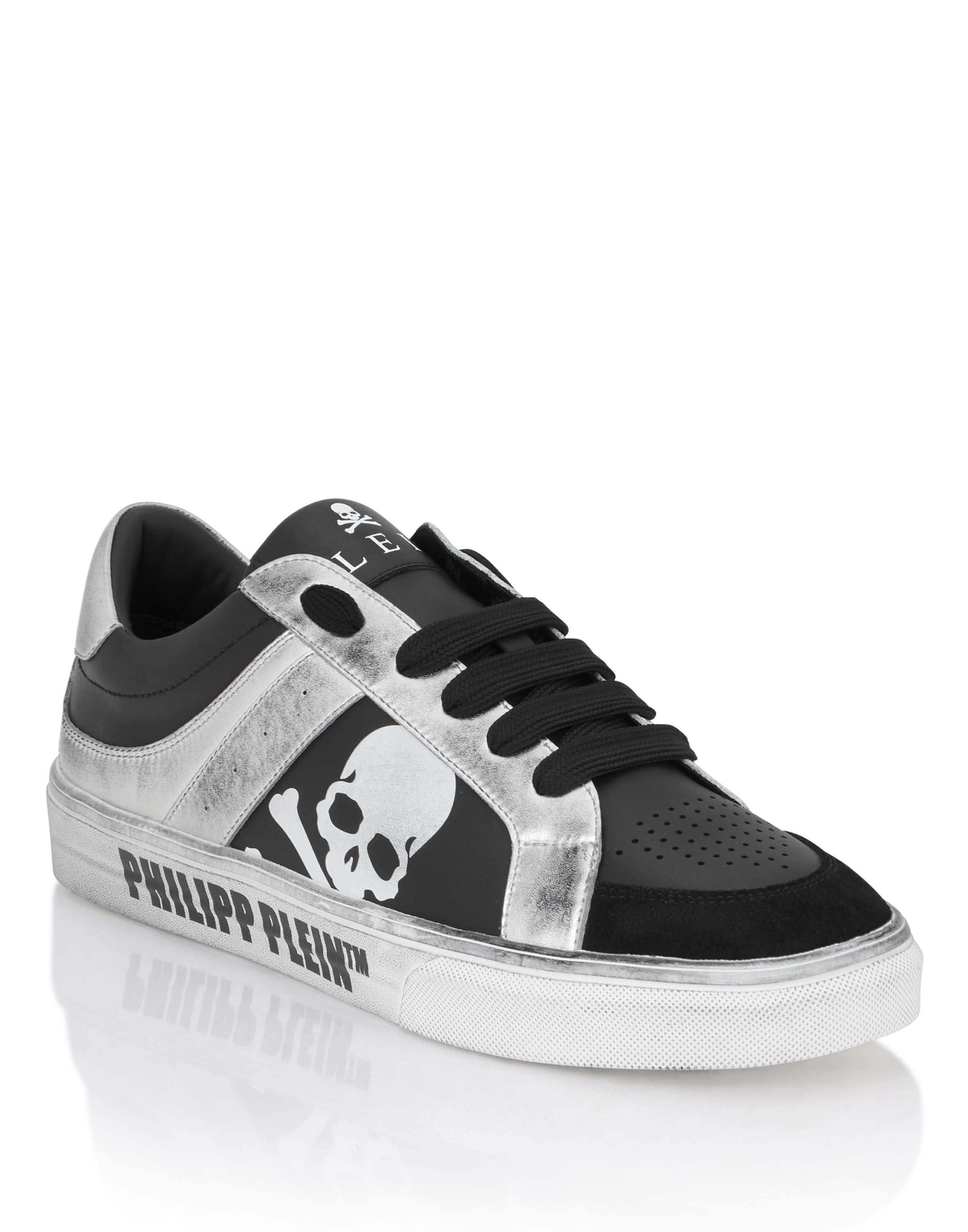 Sneaker PHILIPP PLEIN "Retrokickz", Damen, Gr. 44, Normalschaft, 0270, schwarz, silber, Schuhe Sneaker