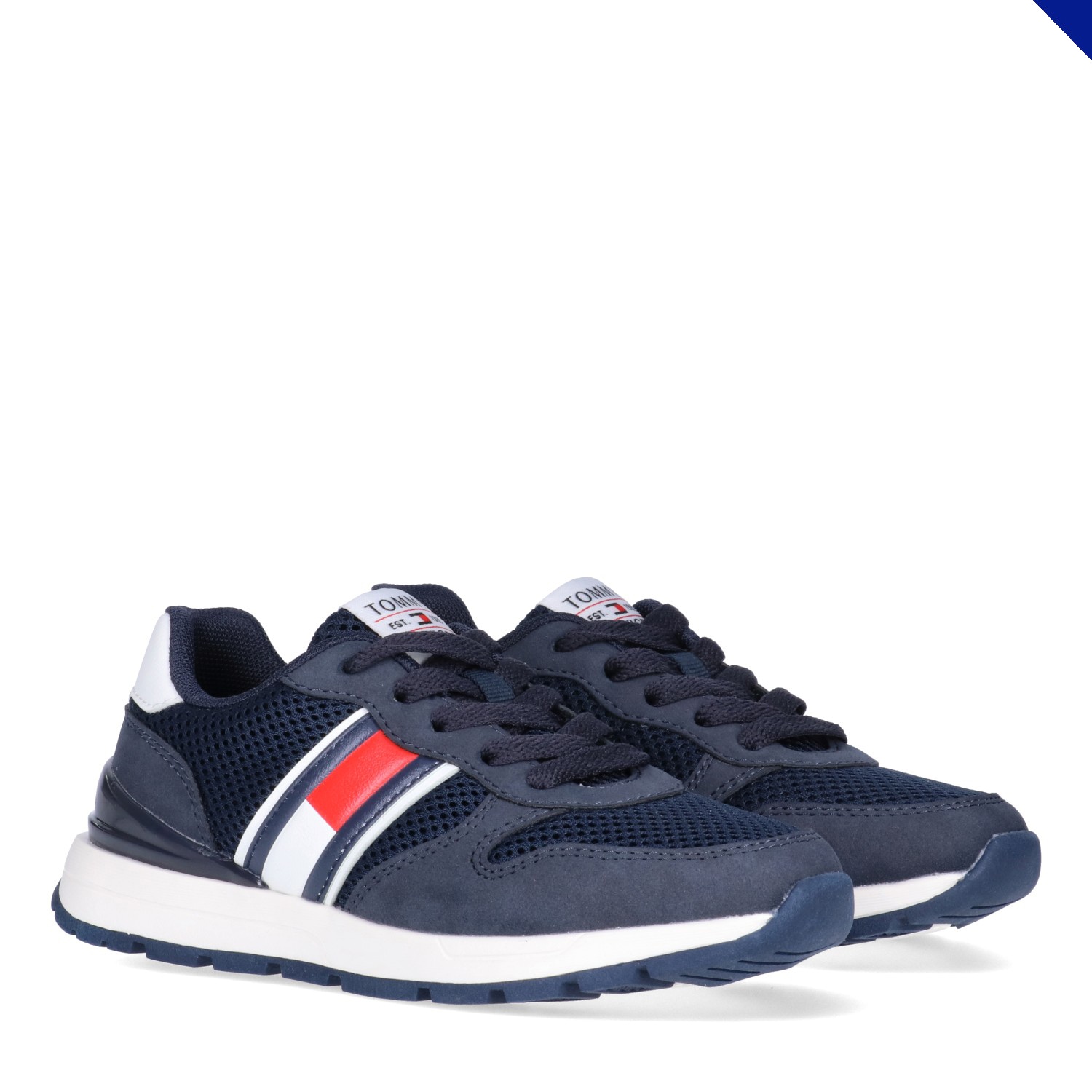 Sneaker TOMMY HILFIGER, Damen, Gr. 35, blau, weiß, Lederimitat, Textil, Schuhe Sneaker, Running Sneaker, Schnürschuh im Materialmix