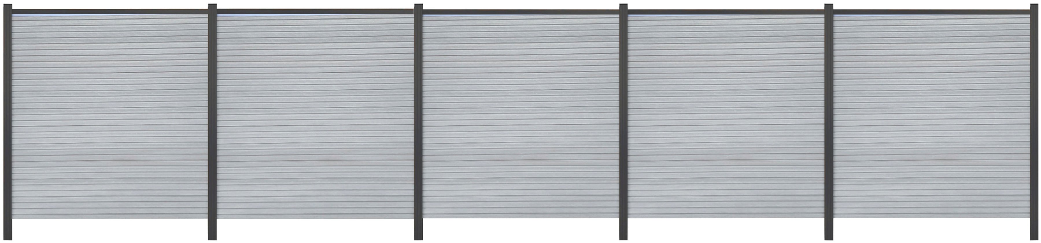 Sichtschutzelement TETZNER & JENTZSCH "WARREN 3", grau (weißgrau), H:180cm, Aluminium, WPC (Holz-Kunststoff-Komposit), Zaunelemente, pflegeleicht, coextrudierte Oberfläche, Design-Oberfläche