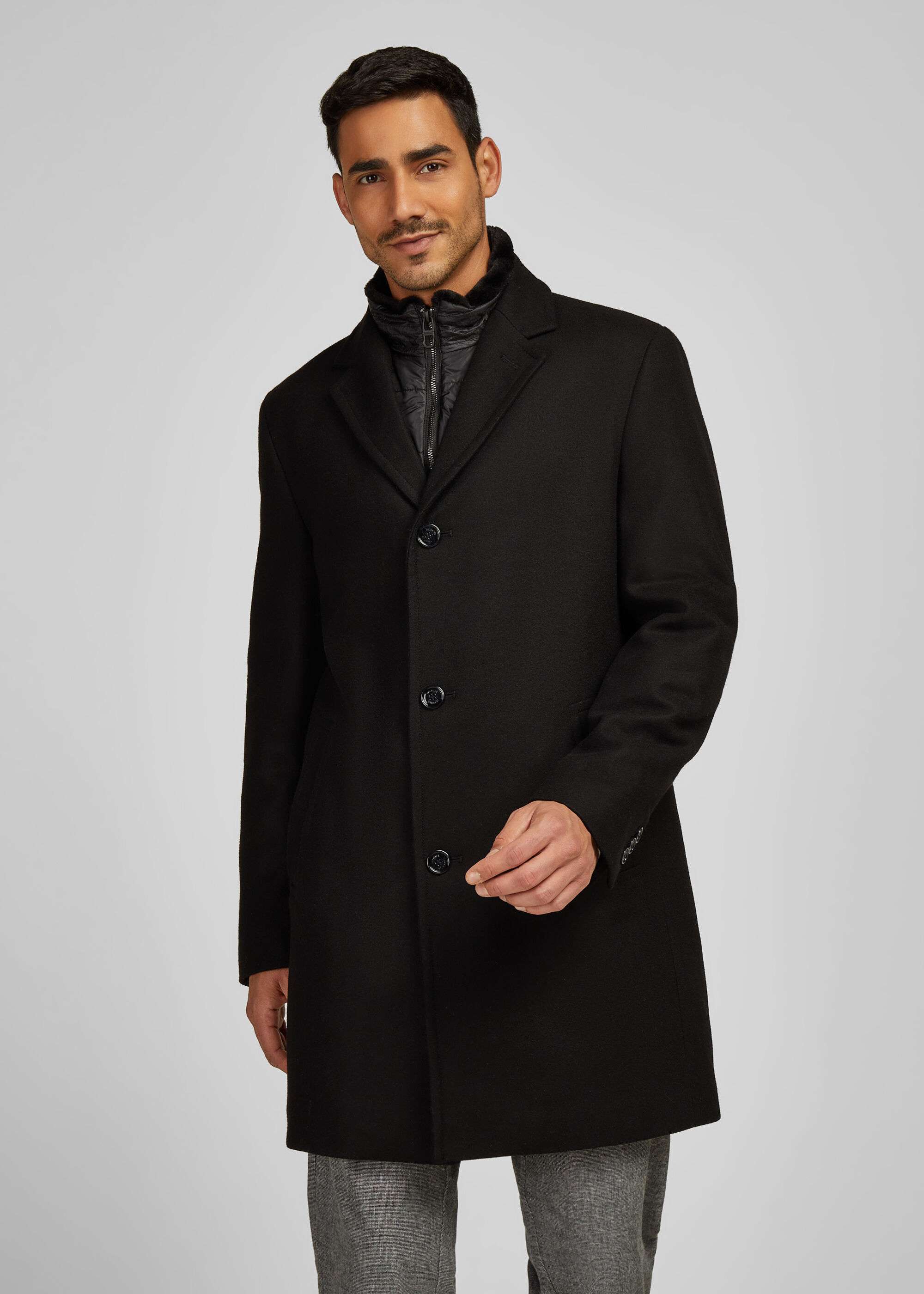 Kurzmantel HECHTER PARIS "Mantel", Herren, Gr. 54 Herren, schwarz, 60% Wolle, 40% Polyester, unifarben, regular fit, Mäntel Kurzmantel