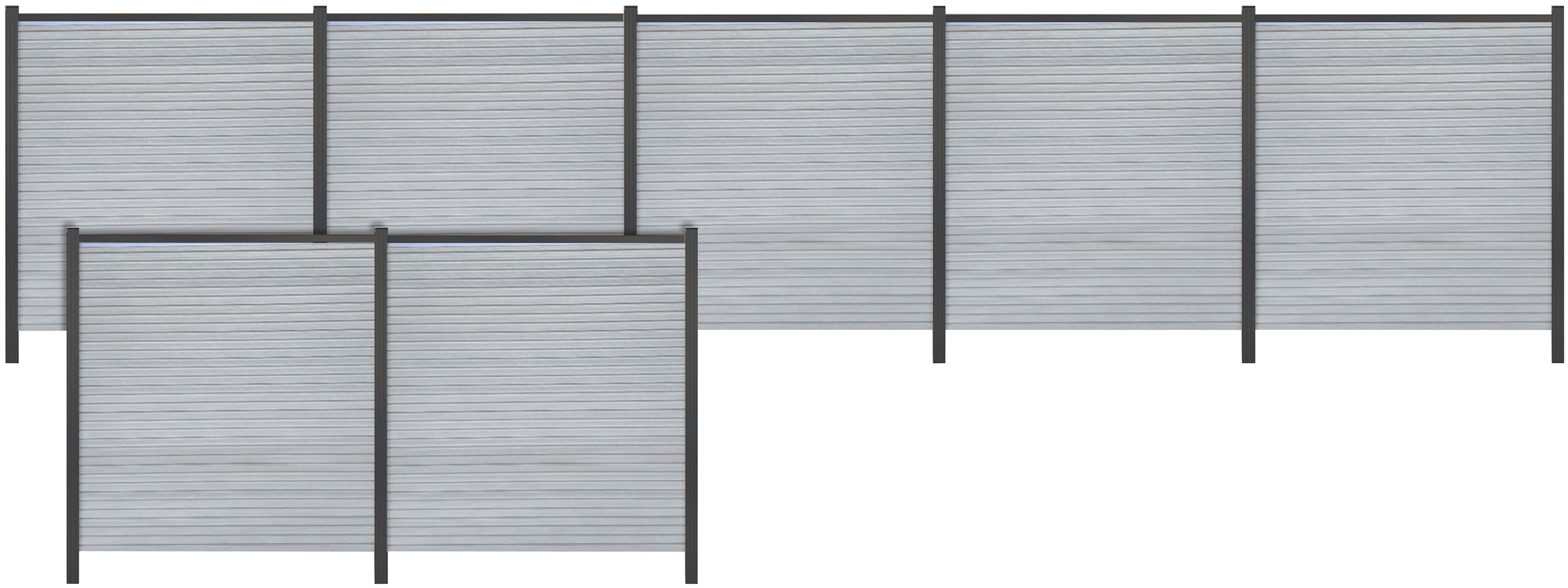 Sichtschutzelement TETZNER & JENTZSCH "WARREN 5", grau (weißgrau), H:180cm, Aluminium, WPC (Holz-Kunststoff-Komposit), Zaunelemente, pflegeleicht, coextrudierte Oberfläche, Design-Oberfläche