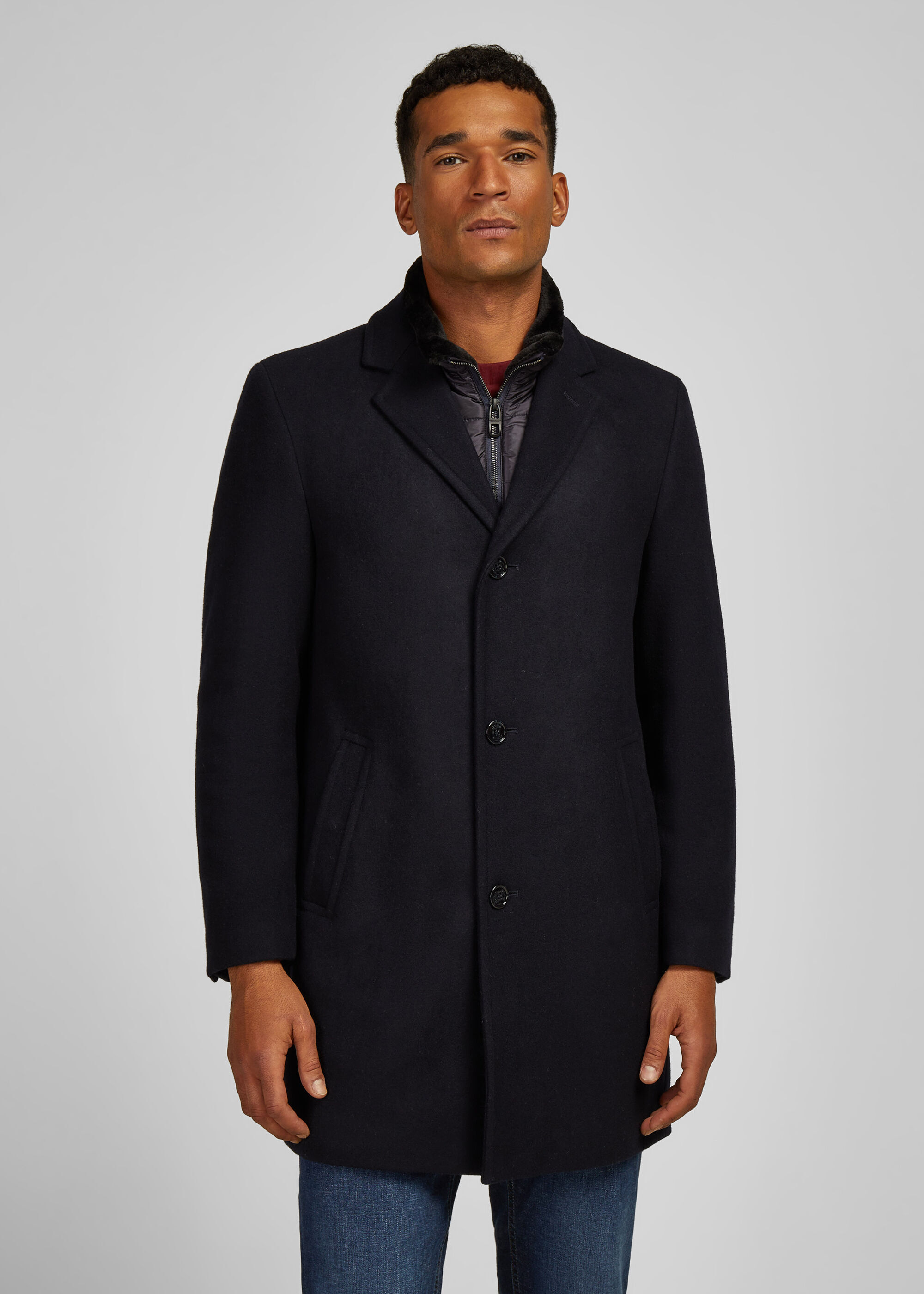 Kurzmantel HECHTER PARIS "Mantel", Herren, Gr. 54 Herren, navy, 60% Wolle, 40% Polyester, unifarben, regular fit, Mäntel Kurzmantel