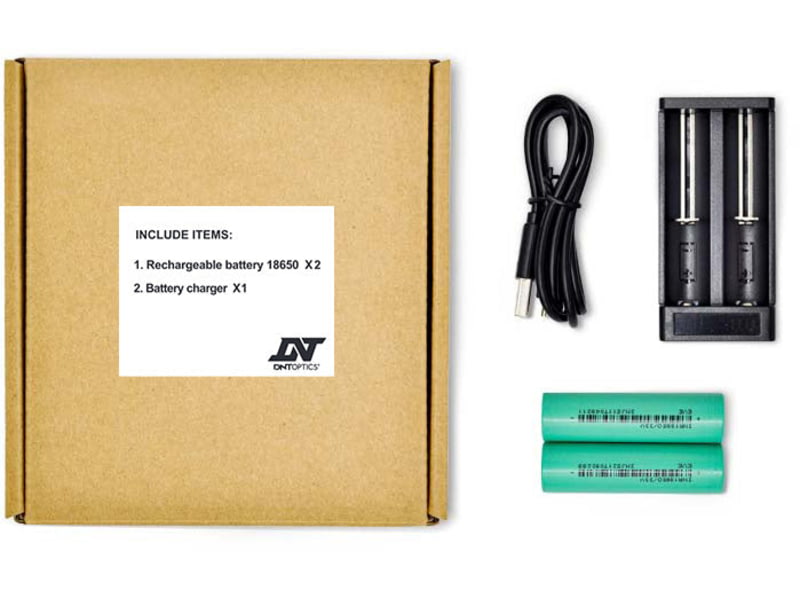DNT Optics 18650 Flat Top Batteries w/ Charger 2 P-18650-CH