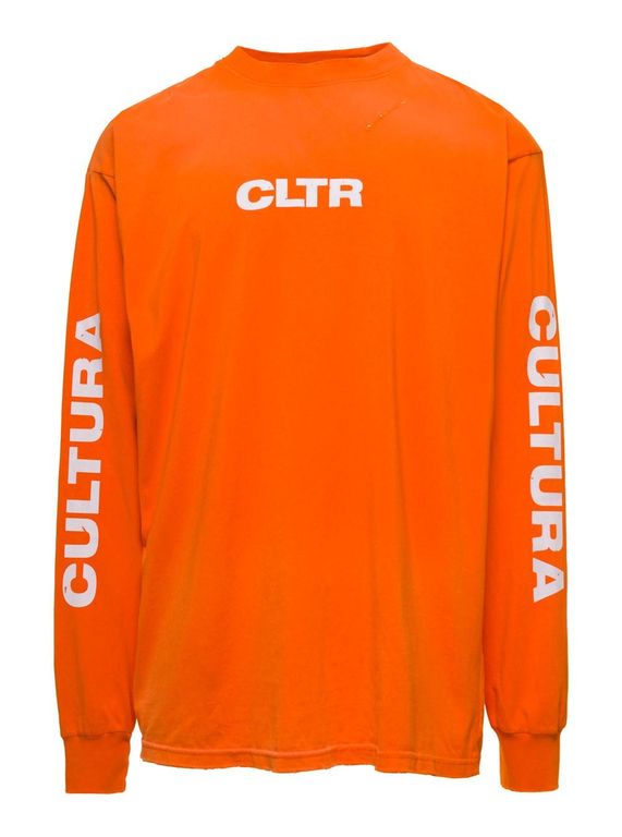 Crewneck Sweatshirt With Contrasting Cltr Print - Orange - Cultura Sweats
