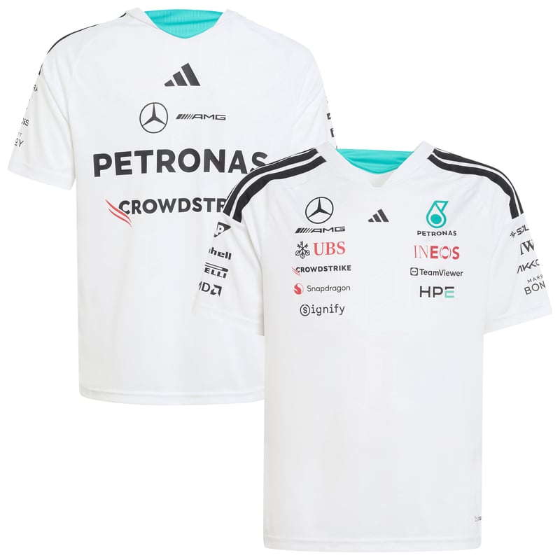 T-shirt pilote Mercedes AMG Petronas adidas F1 2026 - Blanc - Enfant - unisexe Taille: 9-10 Years