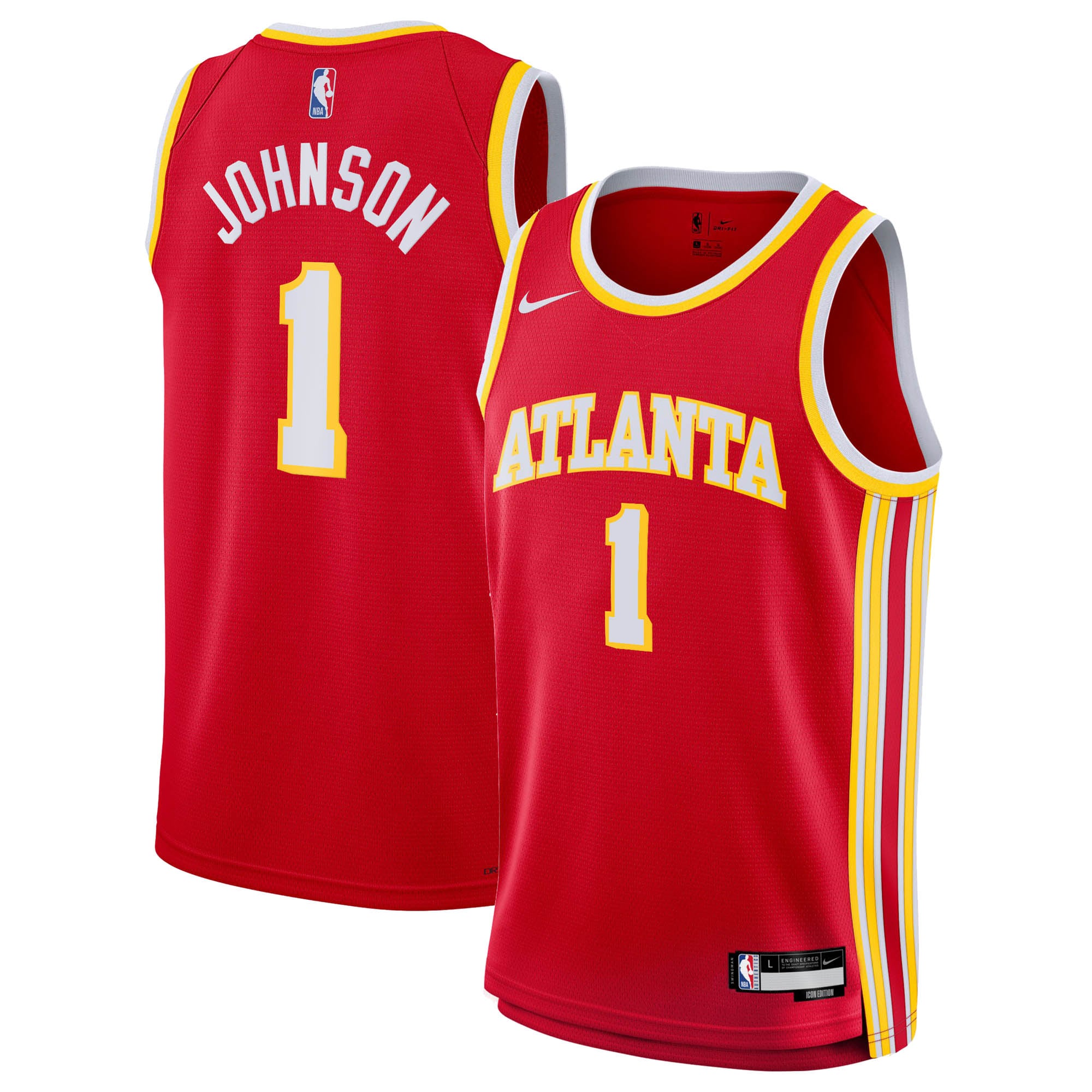 Maillot Swingman Nike Icon Edition des Atlanta Hawks - Rouge - Jalen Johnson - Jeune - unisexe Taille: L (14/16)
