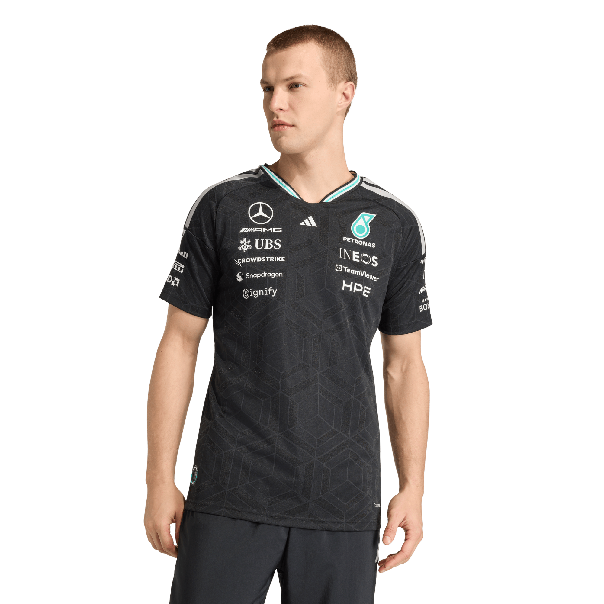 Mercedes AMG Petronas adidas Authentic Team-Fahrer-T-Shirt – Schwarz