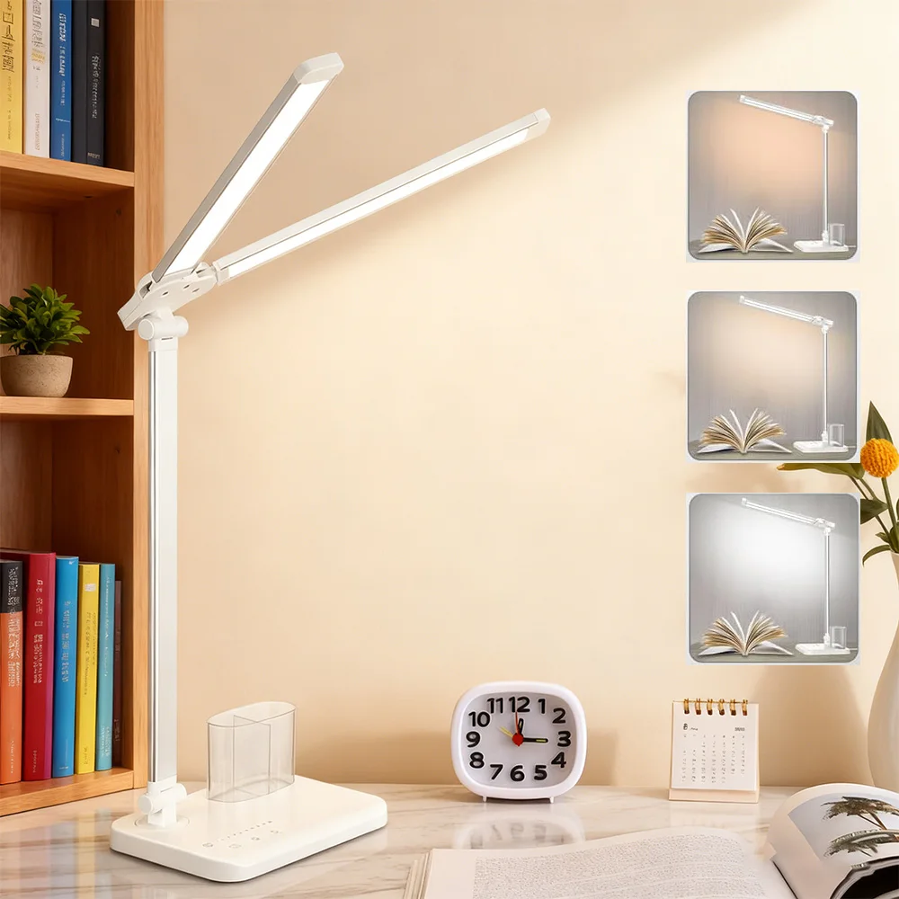 Dimmbare LED-Schreibtischlampe mit USB-Ladeanschluss, Dual Swing Arm Architect Tischlampe, leichte Schreibtischlampe für Home Office, Klavierlampe