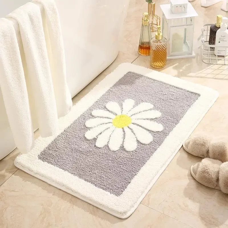 1 pièces tapis de salle de bain Super doux mignon marguerite tapis de bain blanc et jaune fleur décor tapis baignoire maison porte tapis salle de bain antidérapant