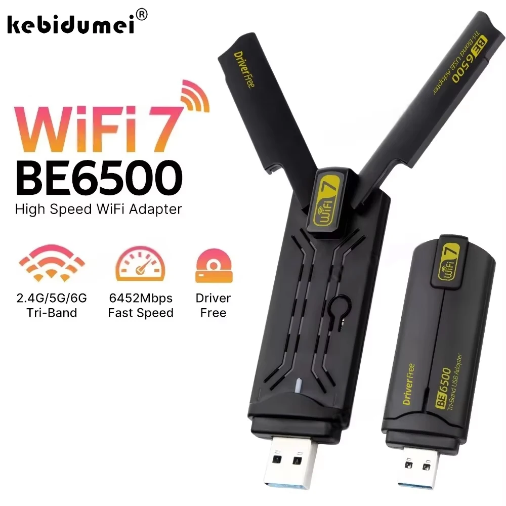 USB 3.0 WiFi 7 Adapter 6500 Mbit/s Drahtlose Netzwerkkarte 2,4 G & 5G & 6G Tri Band Wi-Fi Empfänger WiFi Ethernet Adapter Für Win10/11 Image