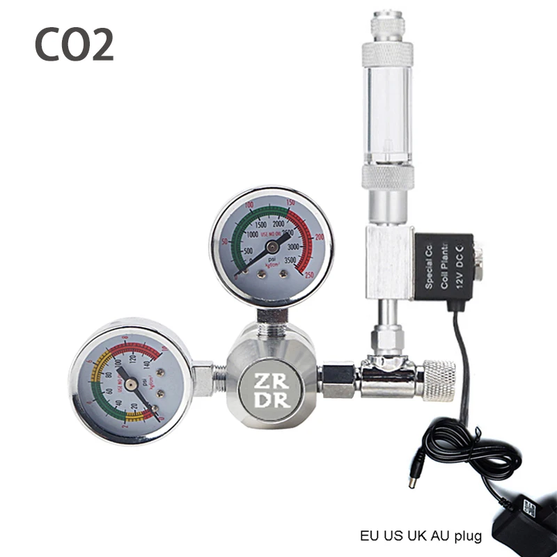 ZRDR Acquario fai da te Regolatore di CO2 Contatore di bolle senza ritorno Kit elettrovalvola indipendente Valvola di riduzione della pressione CO2 per acquario
