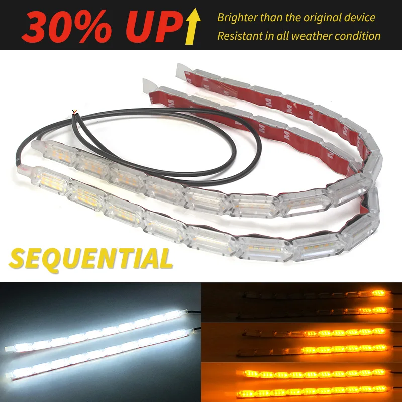 2 pezzi bianco ambra flessibile striscia LED LED DRL luce di marcia diurna impermeabile sequenziale luce diurna rossa indicatori di direzione freno