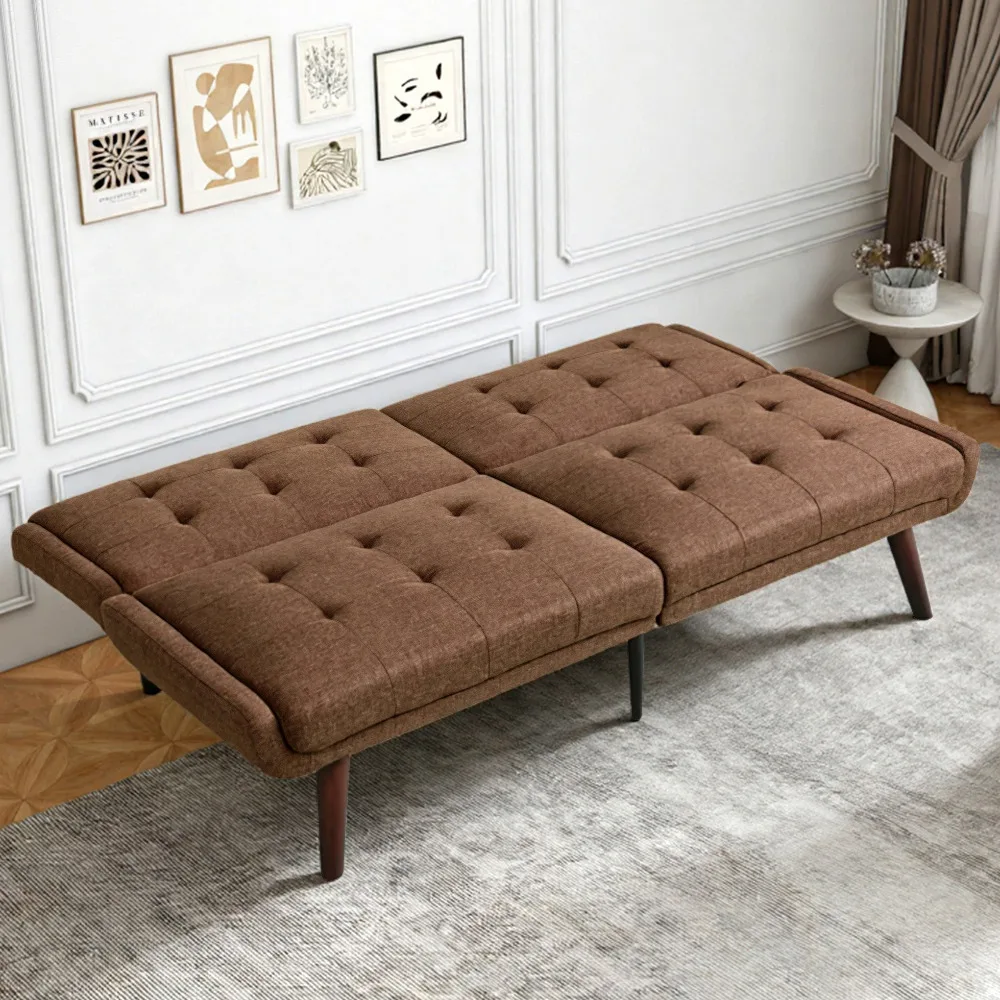Klappbares Futon-Schlafsofa, 146 cm Schlafsofa mit 5-Positionen-verstellbarer Rückenlehne, modernes Loveseat für kleine Räume, braun