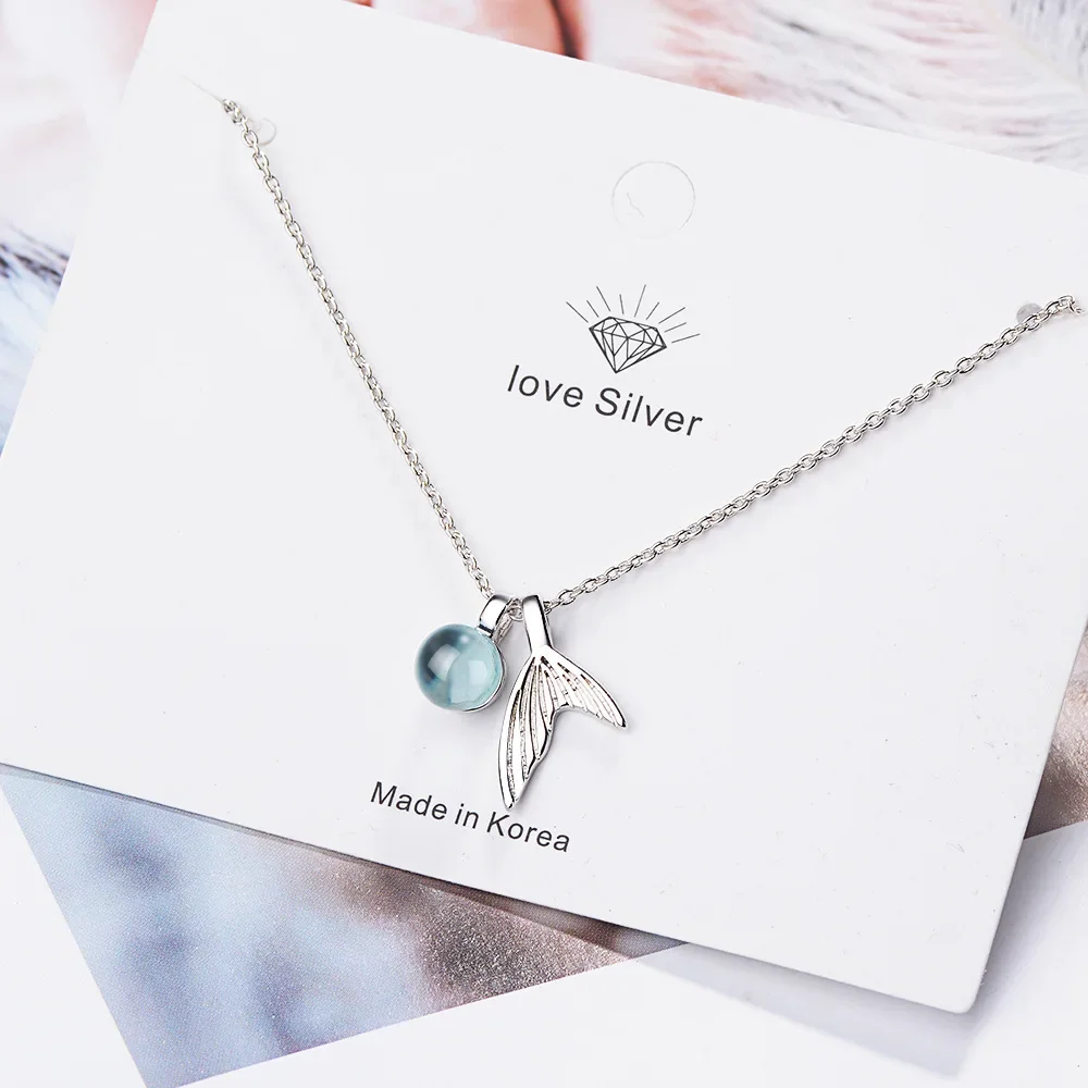 Collana con ciondolo coda di sirena con perline di zaffiro da donna in argento sterling S925 (40 cm + 3,5 cm) Gioielli di lusso