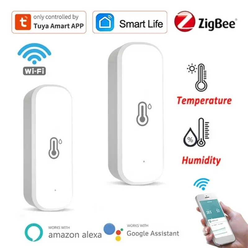 Tuya Zigbee Temperatur- und Feuchtigkeitssensor, batteriebetrieben, APP-Fernüberwachung, Sprachsteuerung, funktioniert mit Alexa, Google Home, Smart Life Image