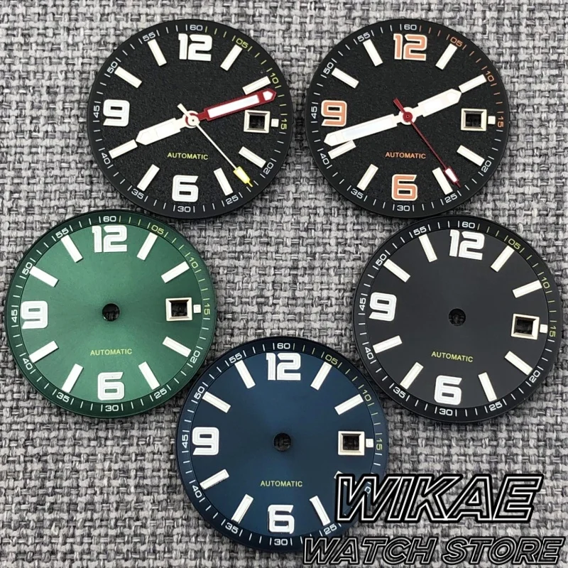31,5 mm schwarz blau grün Zifferblatt mit Kapitelkante grüner Luminos Kontrast für Miyota8215 Mingzhu2813 Uhrwerk Uhrenteile Image