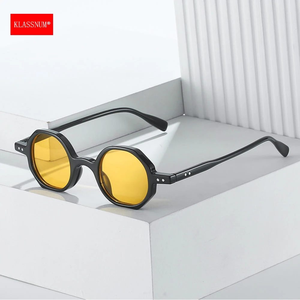 KLASSNUM Occhiali da sole vintage classici da uomo Piccoli occhiali da sole rotondi retrò punk color oceano Occhiali da sole con lenti trasparenti sfumate 2025