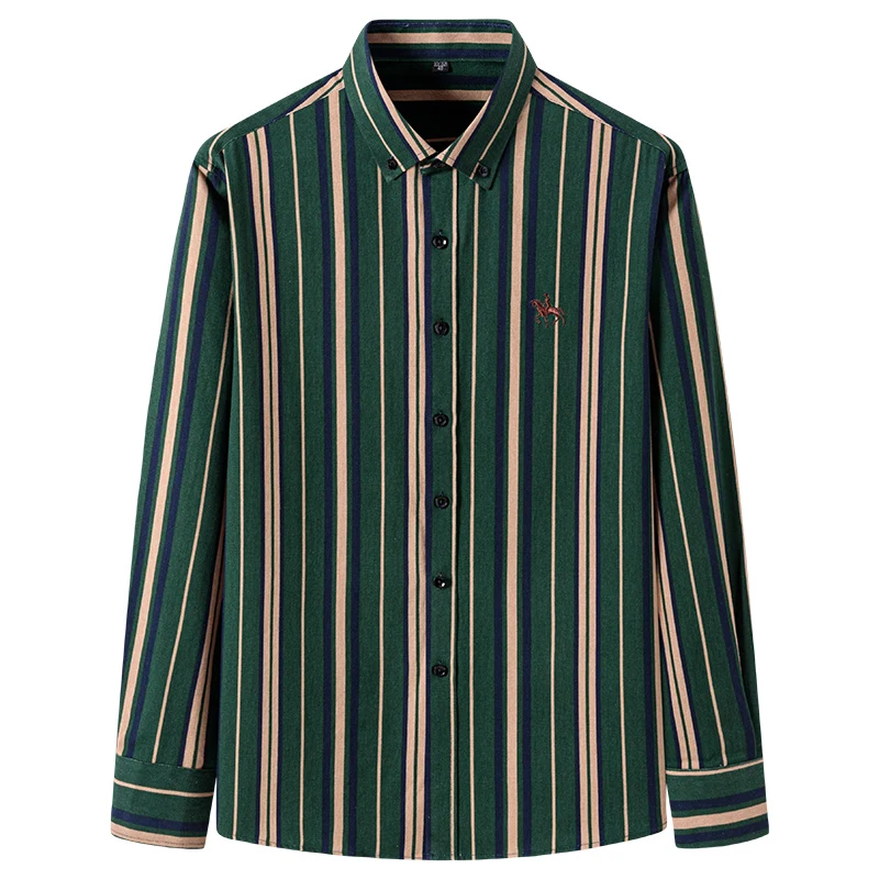 2024 neue herbst männer langarm karierten gestreiften 100% baumwolle Oxford spinning brust stickerei regelmäßige fit taste arbeits hemd S ~ 6XL Image
