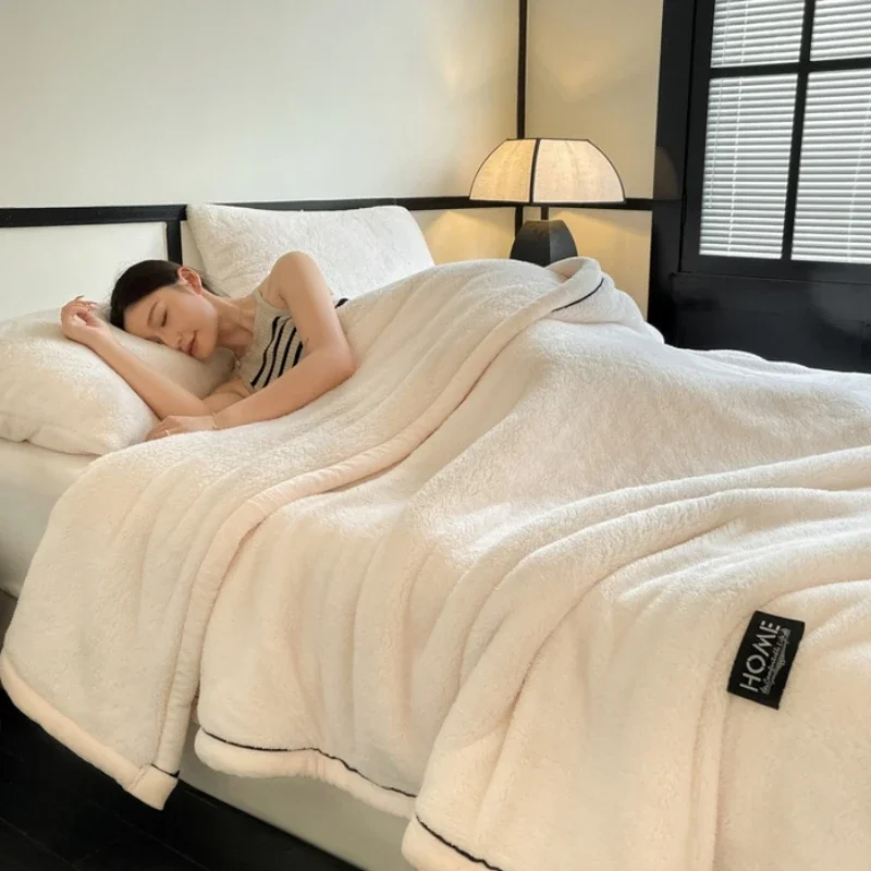 Warme Plüsch-Winterdecke, A-Qualität, Korallen-Fleece-Flanell, weiche, dicke Bettdecken für Sofa, Einzel-, Doppel-, Paar-Pelz-Tagesdecke Image