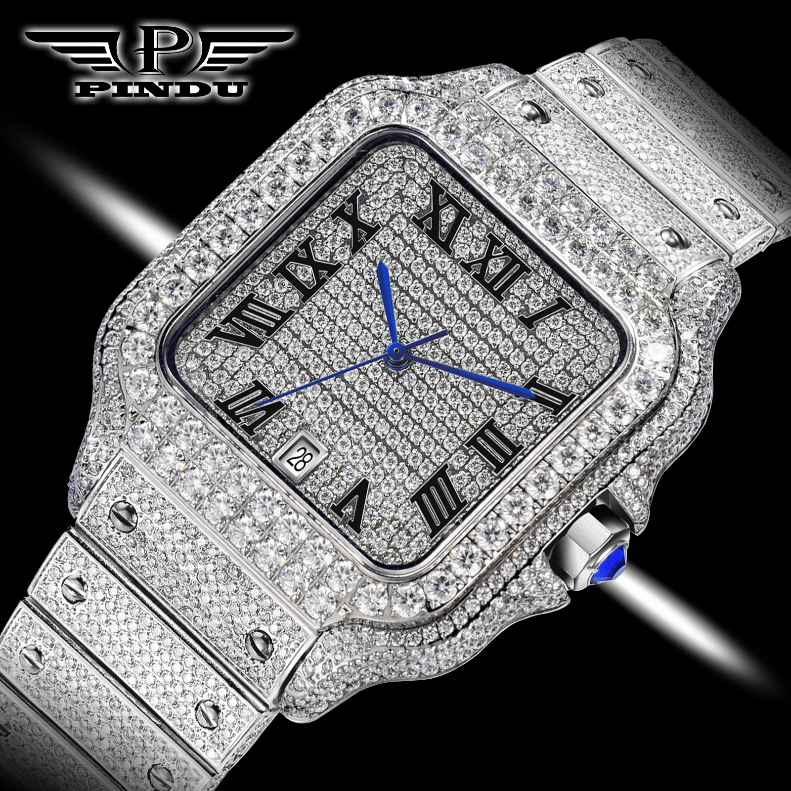PINDU Design NEUE Mosambik-Diamant Mechanische Uhr für Herren 8215 Uhrwerk Saphir Edelstahl Wasserdicht Vollautomatische Uhr Image