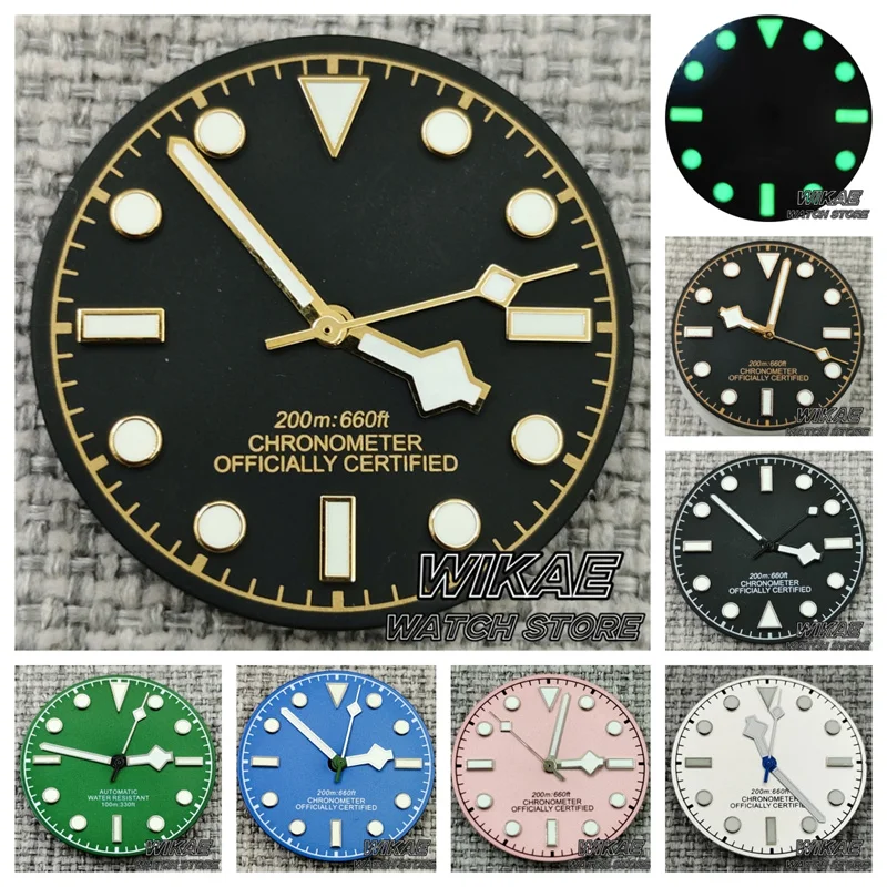 29mm NH35 Weiß Blau Grau Grün Schwarz Rosa Zifferblatt Zeiger SetGold Rose Gold Index Mit C3 Leuchtende fit NH35 Uhrwerk Uhr Teil Image