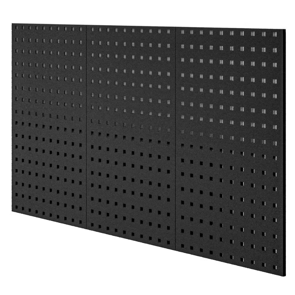 DELUKE Werkzeugwand Metall Lochwand RUBI - 3 teilige Lochplatte | Werkzeughalter Werkzeuglochwand Werkzeugaufbewahrung 60x120x1cm Schwarz Image