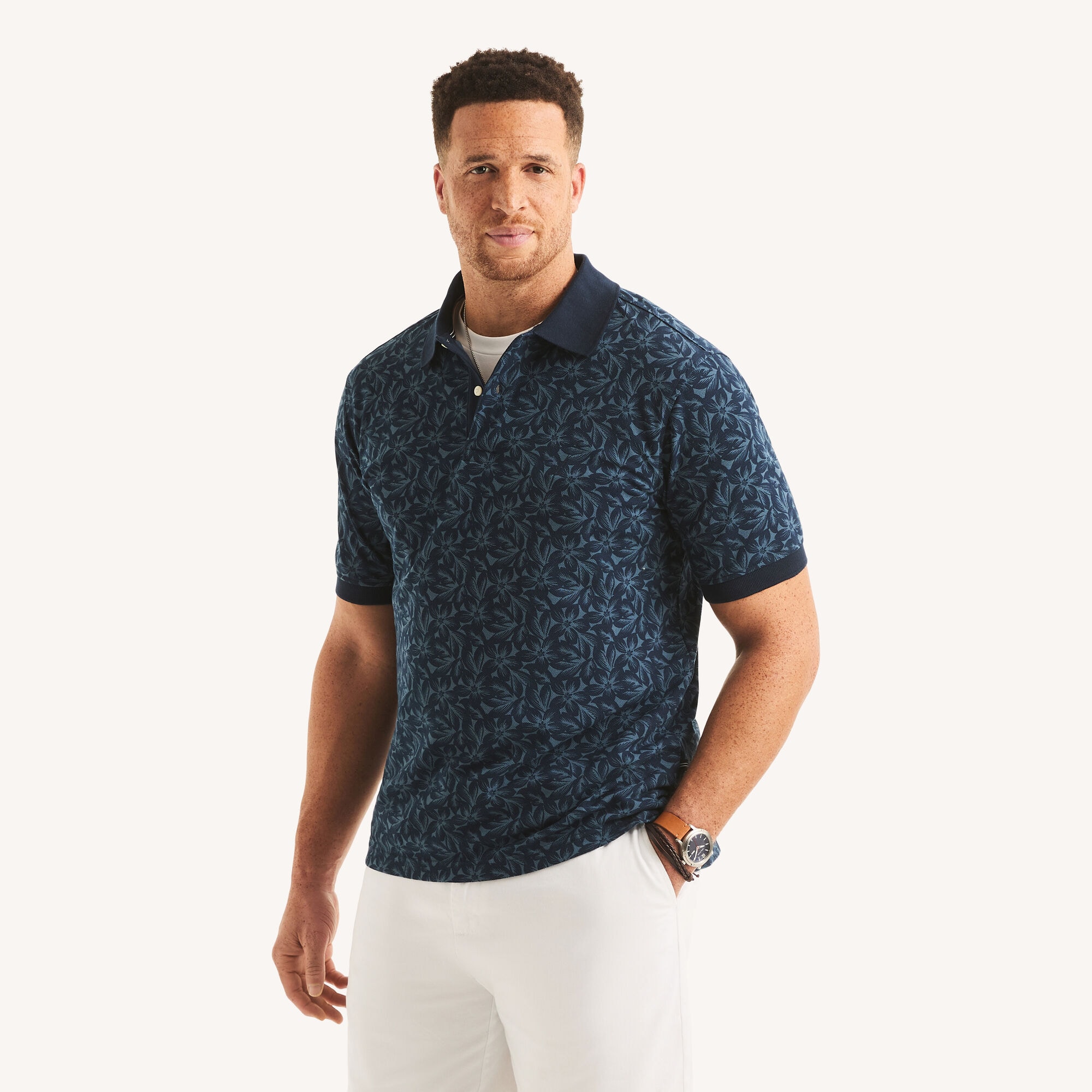 Nautica Men's Big & Tall Classic Fit Printed Polo 482 (Stellar Blue Heather), 2XL