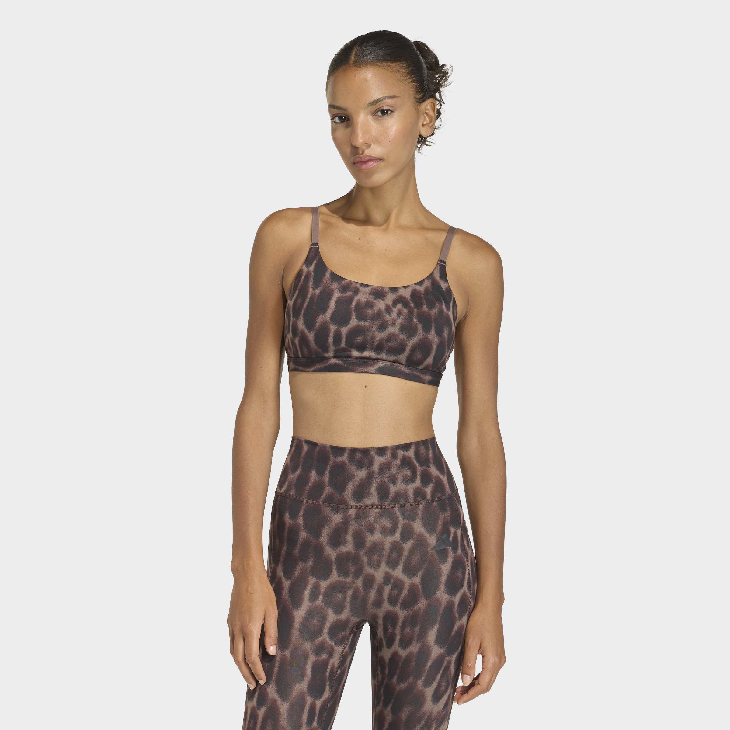 Sport-BH ADIDAS PERFORMANCE "OPT AOP LS BRA", Damen, Gr. S, N-Gr, braun (earth strata, schwarz), Obermaterial: 85% Polyester, 15% Elasthan, BHs Sport-BH