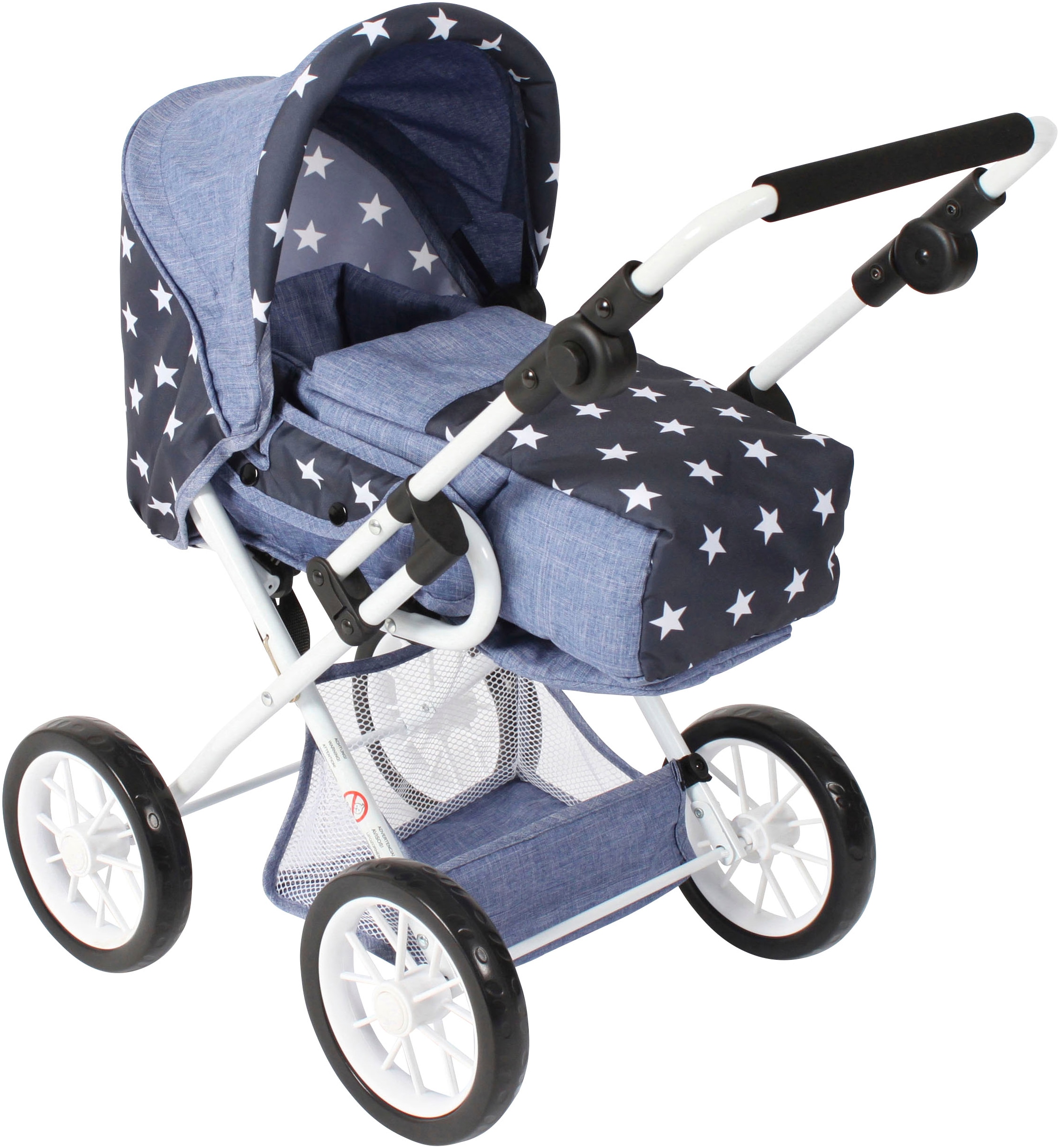 Kombi-Puppenwagen CHIC2000 "Leni", blau (sternchen), Puppenwagen, KinderB:37cm H:68cm T:64cm, Kunststoff, Metall, Stoff, mit herausnehmbarer Tragetasche, B:37cm H:68cm T:64cm