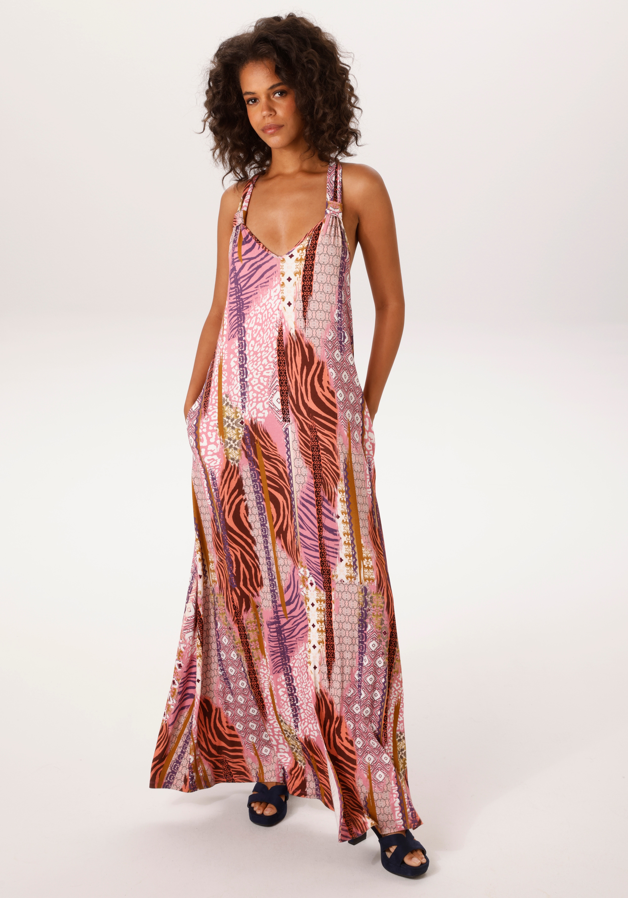 Sommerkleid ANISTON CASUAL, Damen, Gr. 36, N-Gr, beere, lila, lachs weiß, braun, goldfarben, grau, orange, grün, oliv, rose, bordeaux, Single Jersey, Obermaterial: 95% Viskose, 5% Elasthan, bedruckt, gemustert, A-Linie knöchelfrei, V-Ausschnitt,...