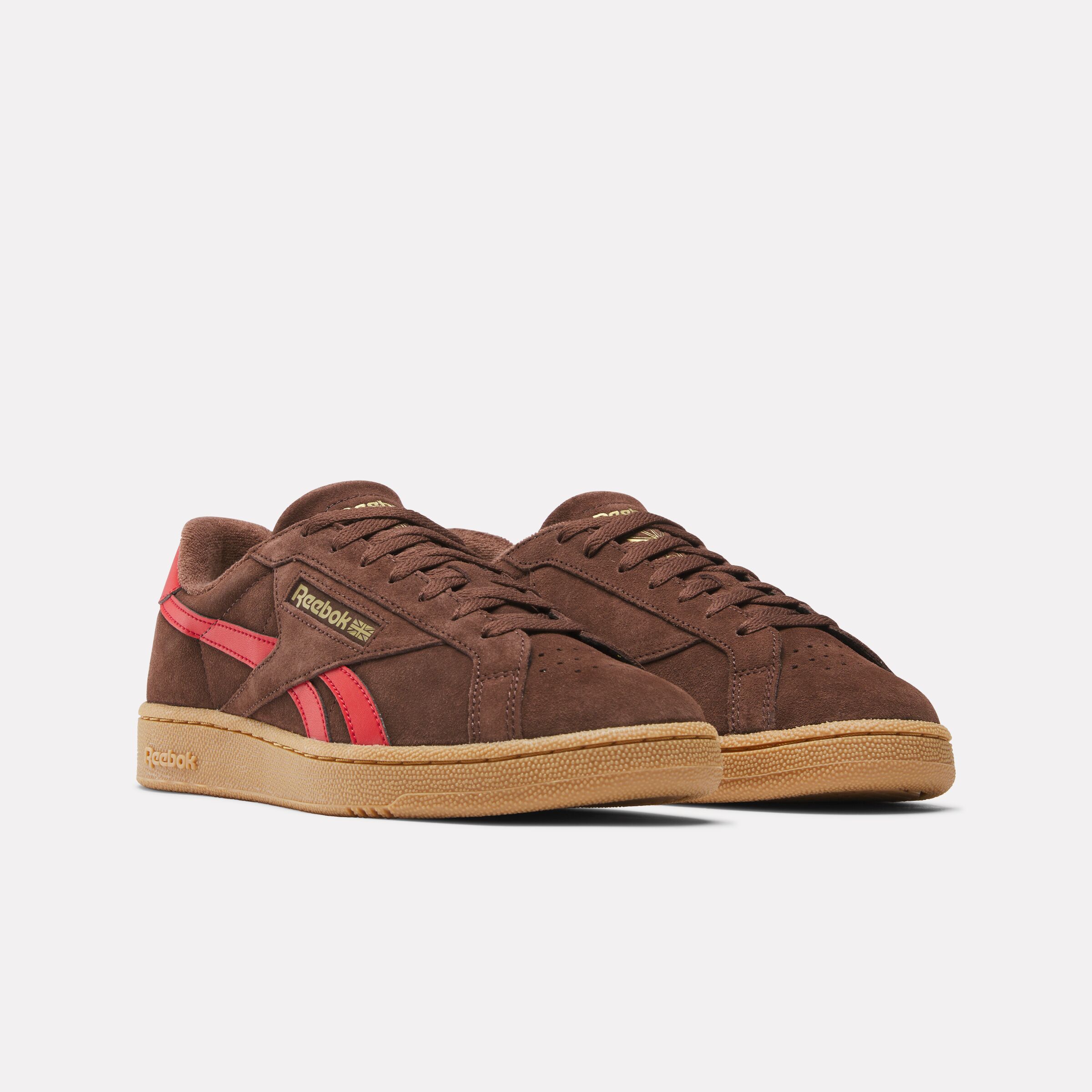 Sneaker REEBOK CLASSIC "CLUB C GROUNDS UK", Damen, Gr. 44,5, campusbraun, vectorrot, gum, Leder, Synthetik, Schuhe Sneaker