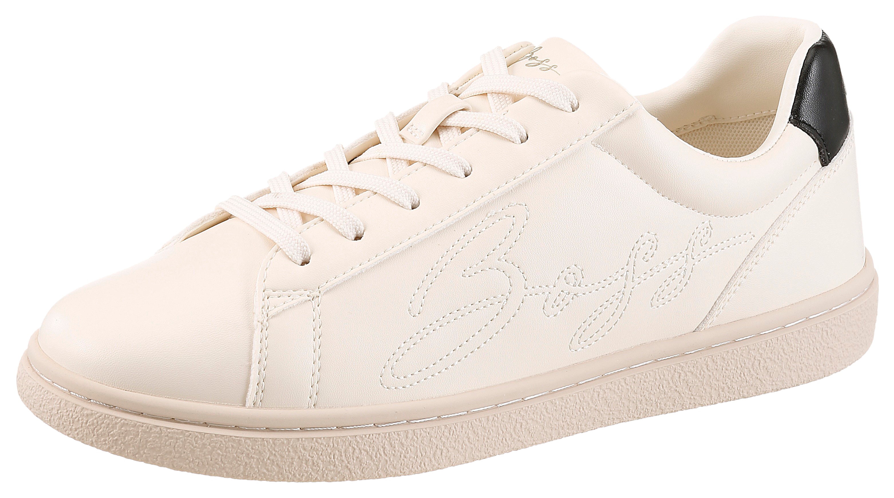 Sneaker BOSS ORANGE "Everlynn Tenn", Damen, Gr. 36, weiß, schwarz, Lederimitat, unifarben mit Farbeinsatz, Schuhe Sneaker, Schnürschuh,Halbschuh,Freizeitsneaker mit Kontrastbesatz an der Ferse