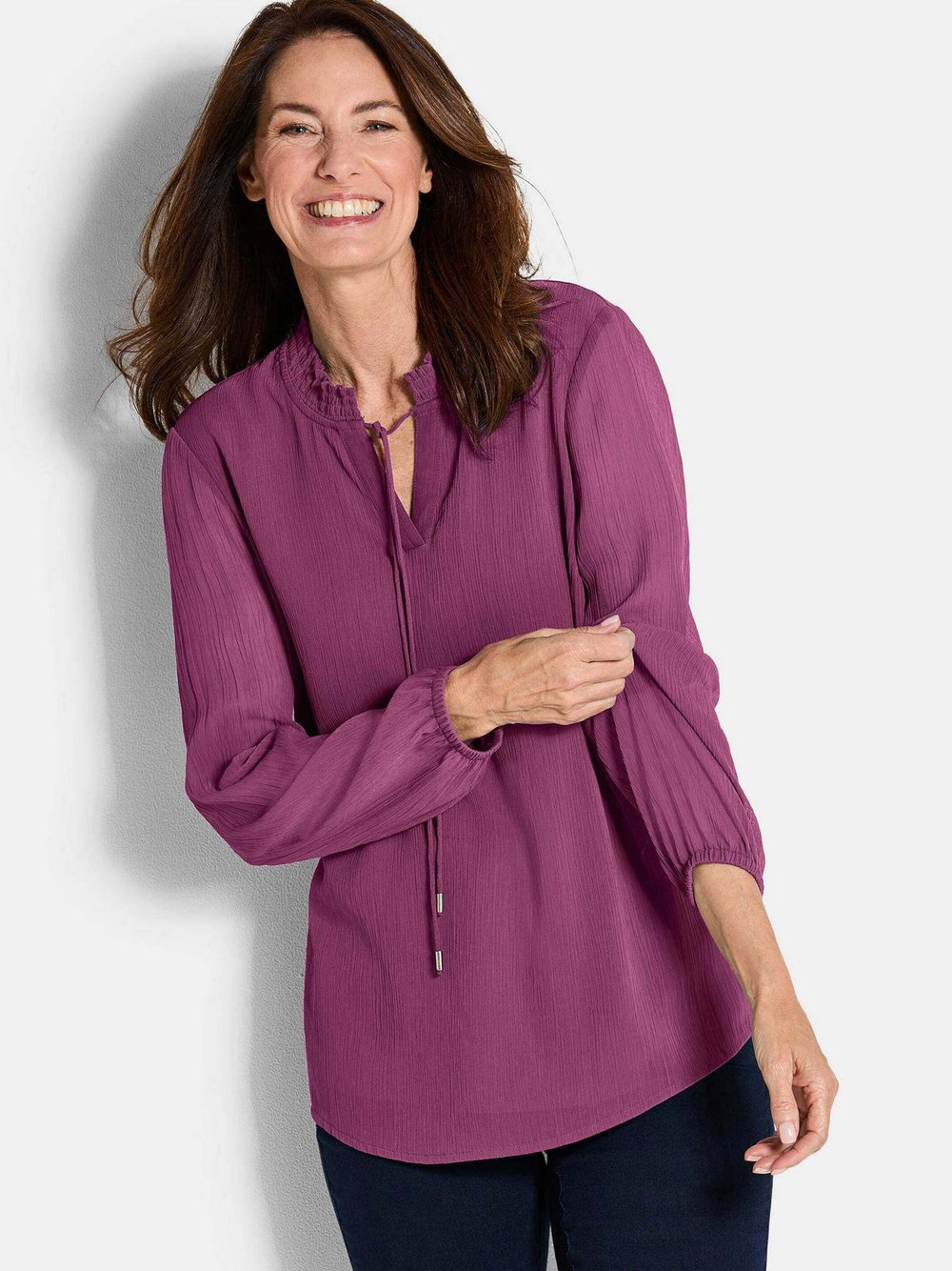Goldner Chiffon Blusen Damen aubergine, 23 Image