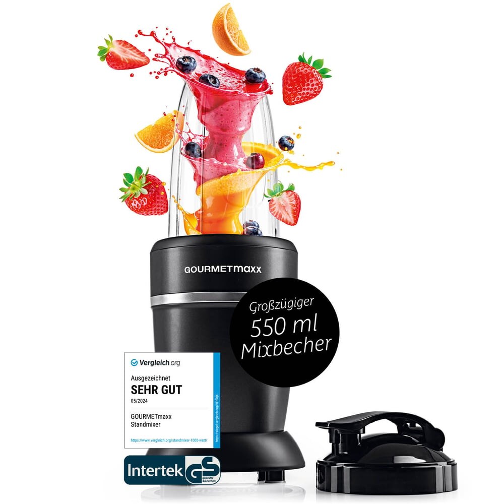 'GOURMETmaxx Nutrition Mixer Pro 1.000 mit Zubehörset M - Shakes, Smoothies & Co. Image
