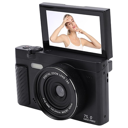 4K-Digitalkamera für Fotografie, 4K 75MP 18-fach Zoom WLAN Kompakte Retro-Kameras mit spiegellosem Digitalzoom und 3,0-Zoll-Drehbildschirm mit App-Verschönerungsfunktion für